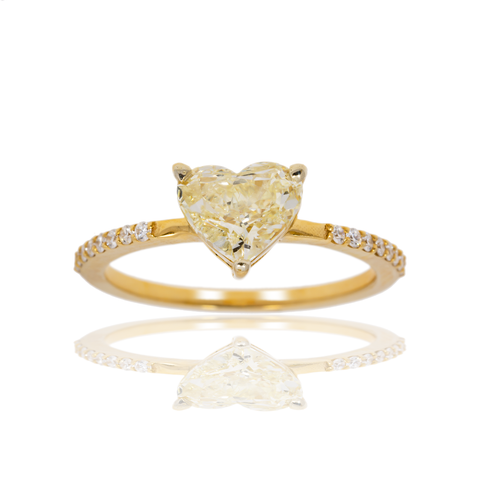 14K GOLD HEART HALO YELLOW DIAMOND CLUSTER BRIDAL SET 1.51 CTW