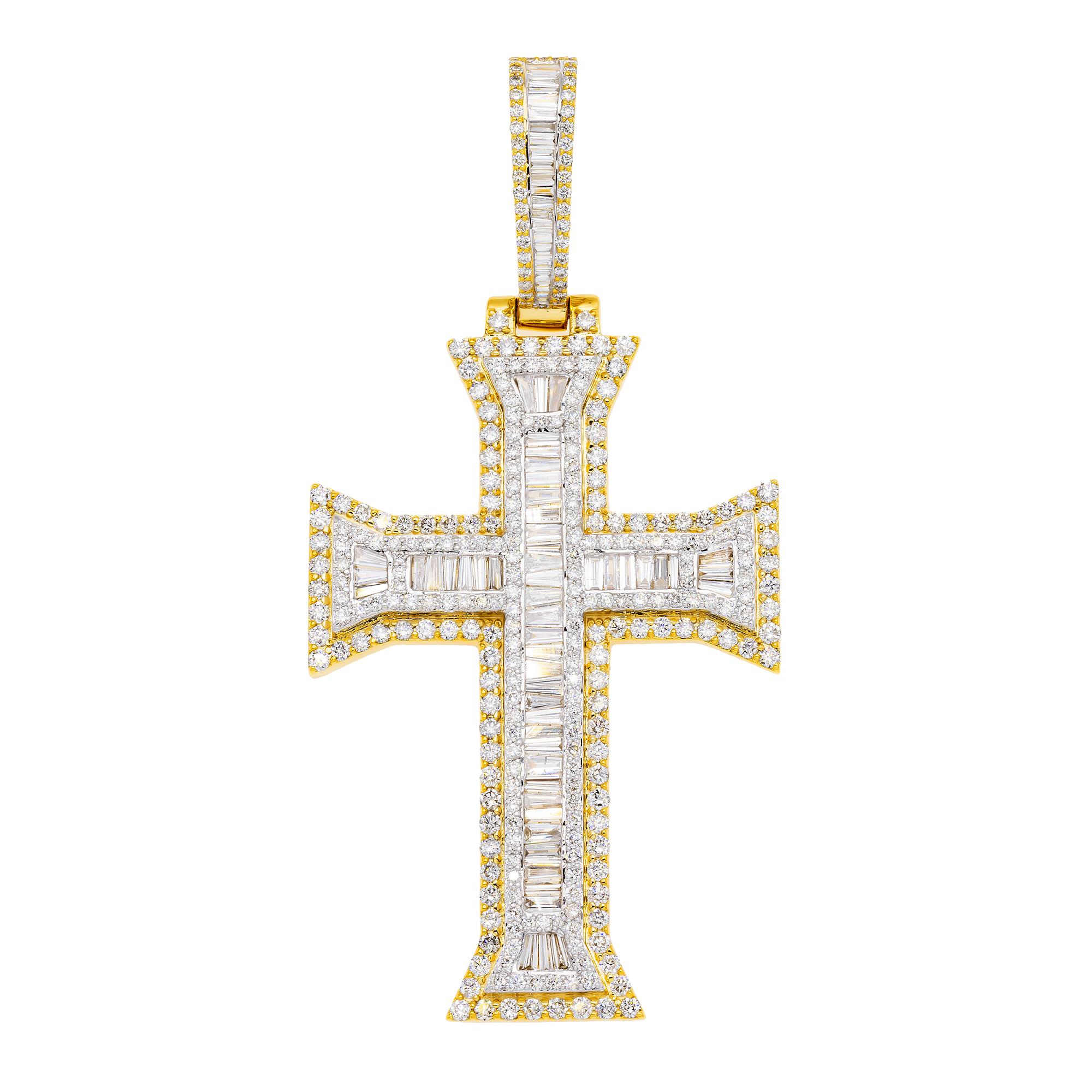 10K GOLD BAGUETTE AND ROUND DIAMOND CROSS PENDANT 4.53 CT