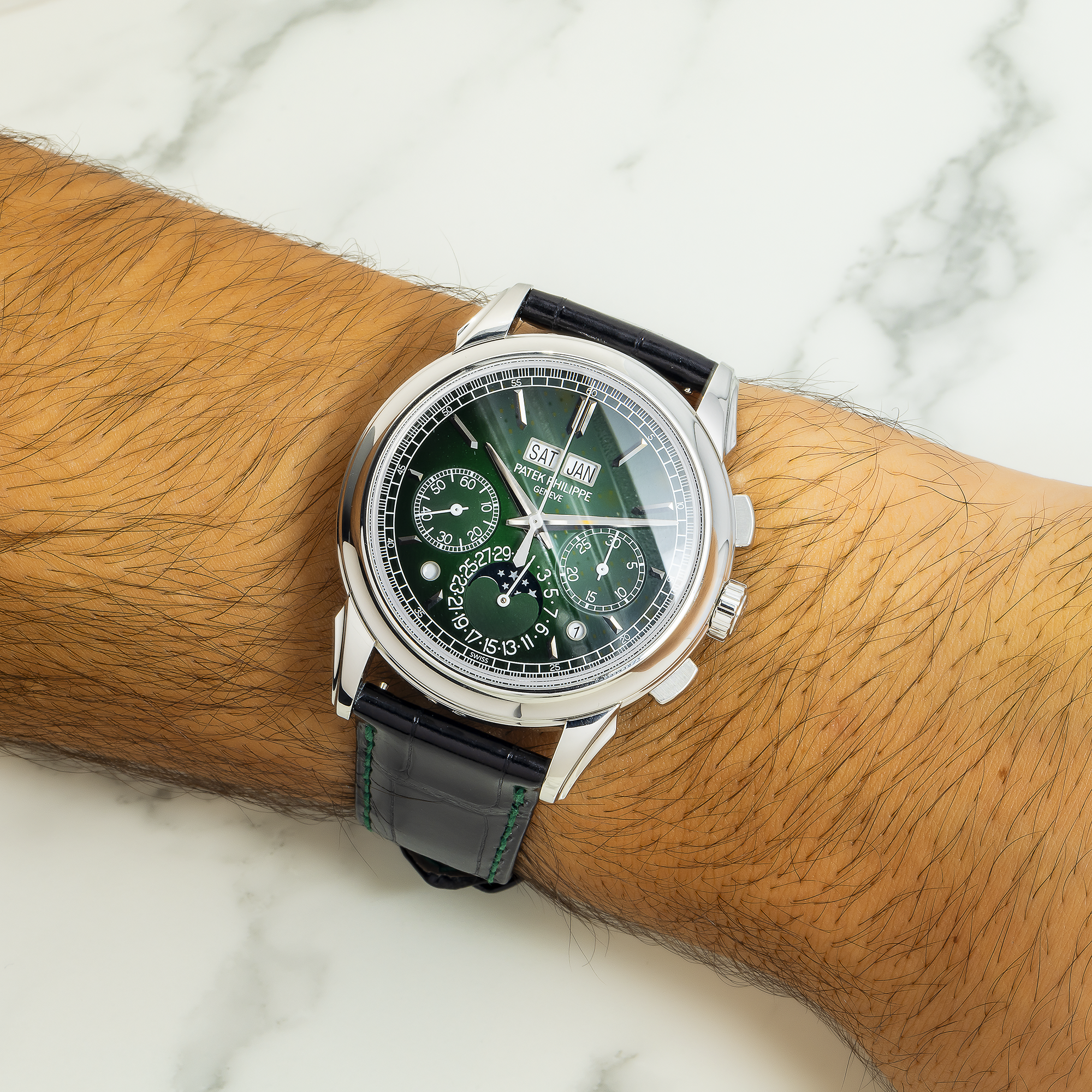 PATEK PHILIPPE GRAND COMPLICATIONS CHRONOGRAPH PERPETUAL CALENDAR 5270P GREEN DIAL WITH LEATHER STRAP