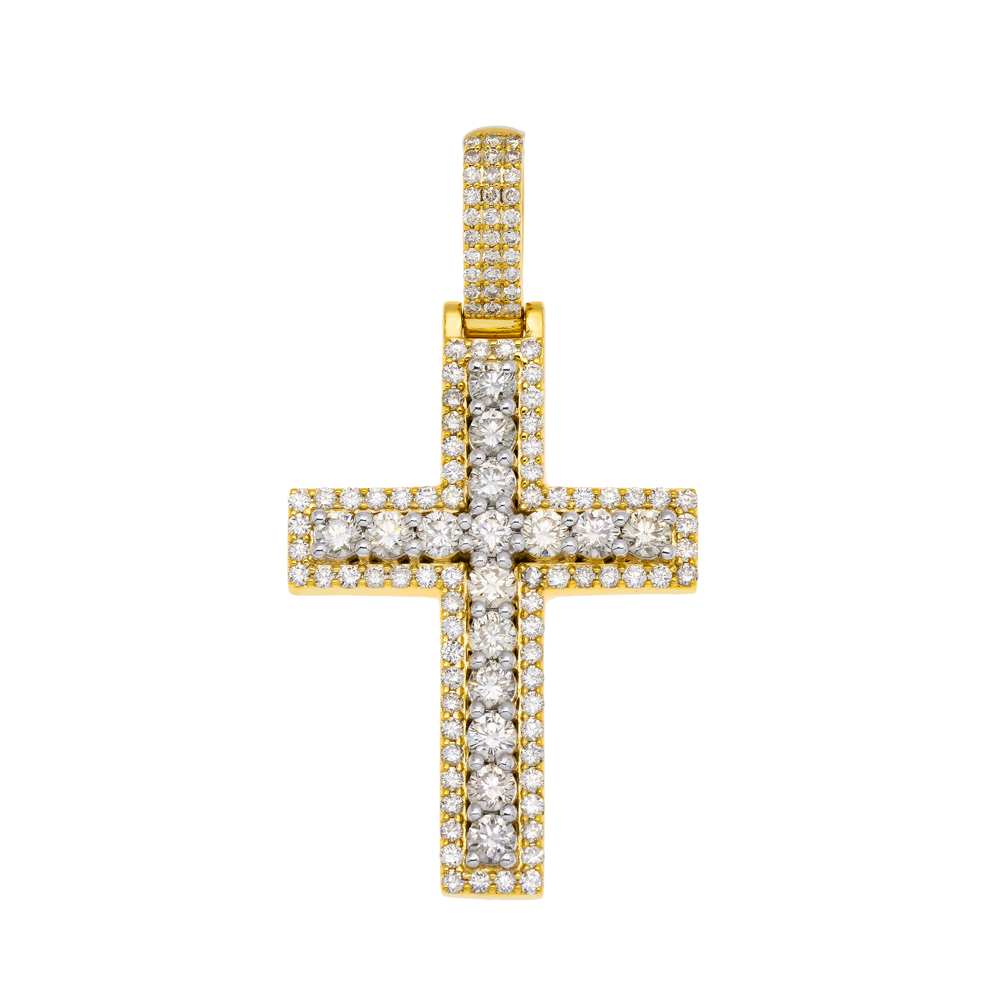 10K GOLD ROUND DIAMOND CROSS PENDANT 2.89 CT