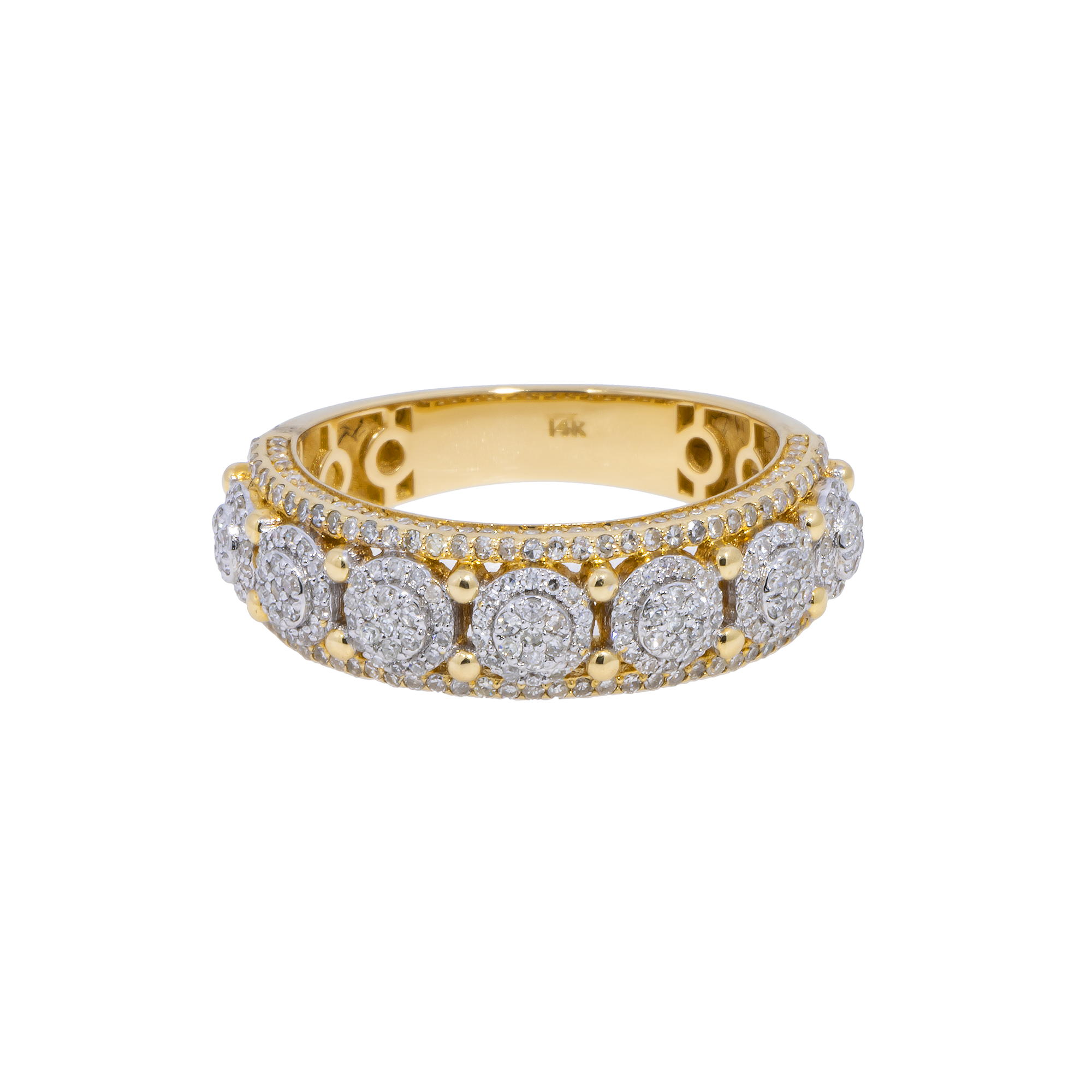 14K GOLD ROUND DIAMOND CLUSTER STATEMENT BAND RING 1.30 CT