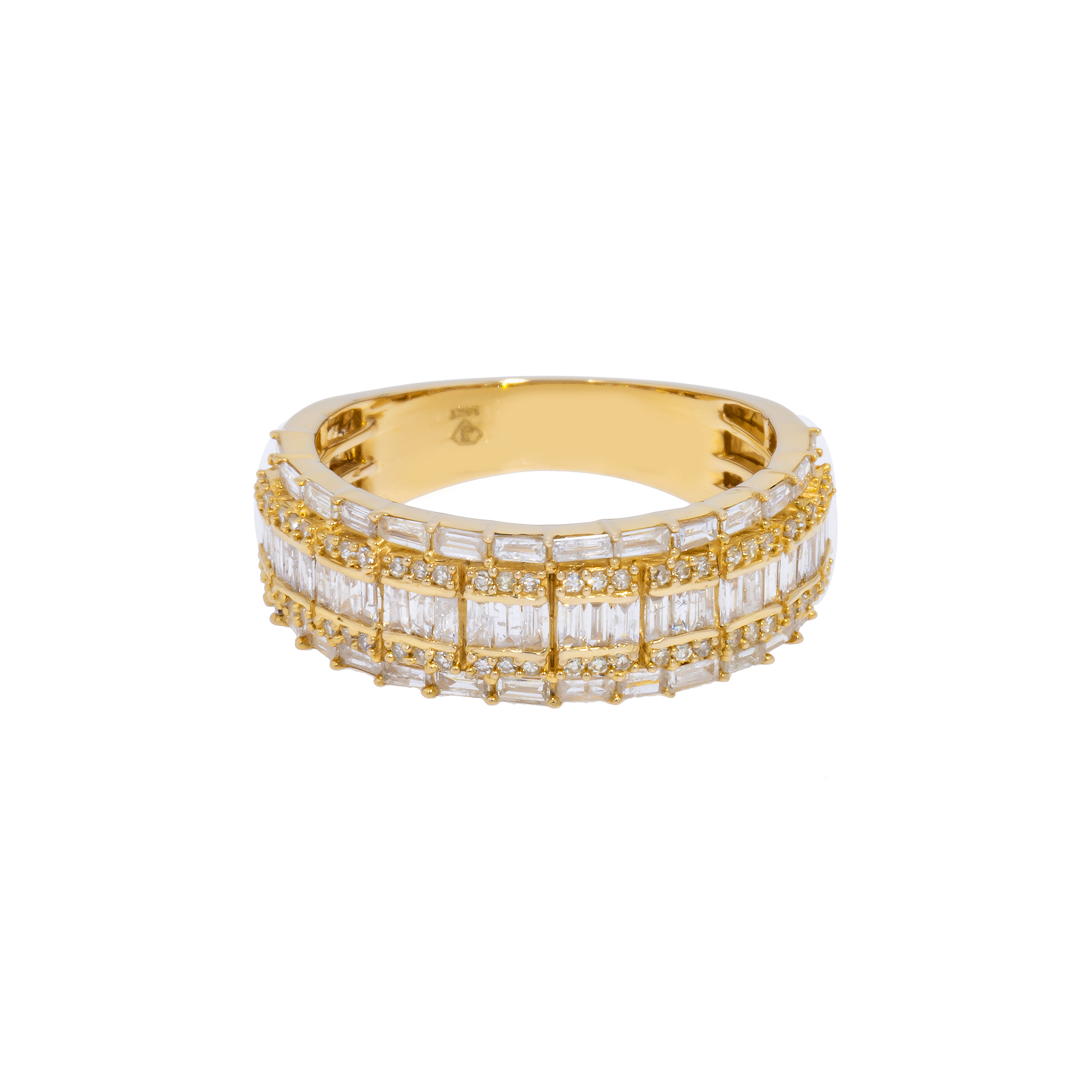 14K GOLD ROUND AND BAGUETTE DIAMOND STATEMENT BAND RING 1.60 CT
