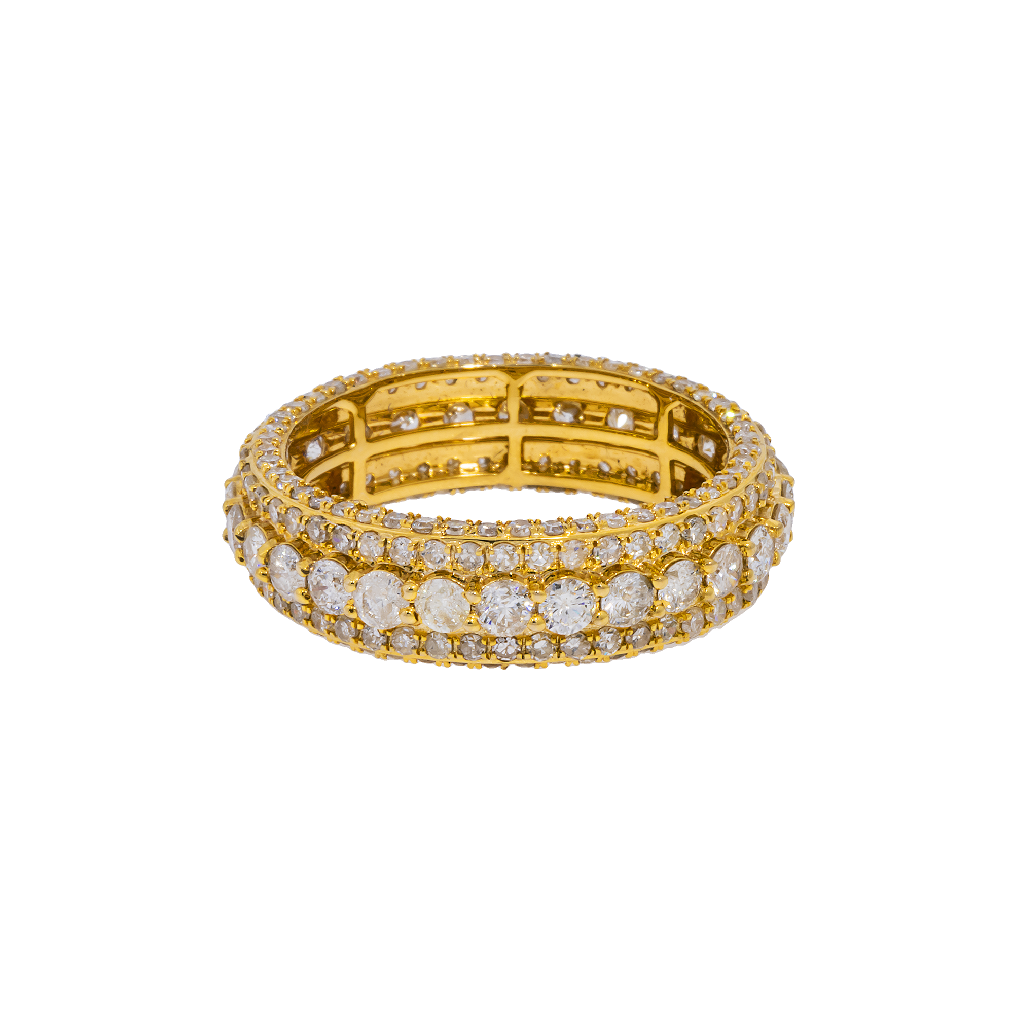 14K GOLD ROUND DIAMOND CLUSTER STATEMENT BAND RING 4.40 CT