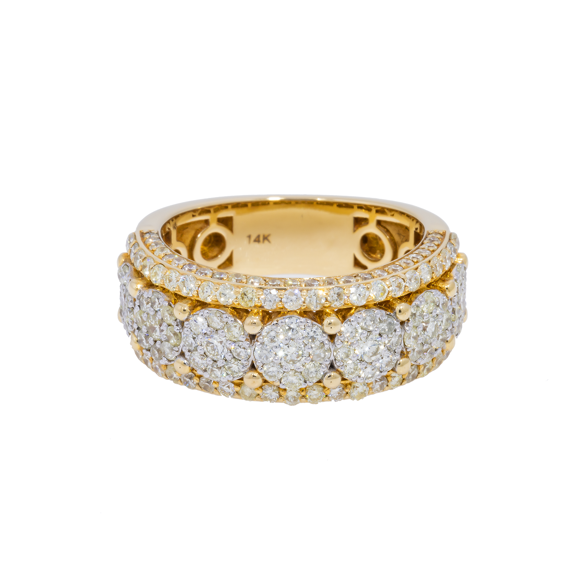 14K GOLD ROUND DIAMOND CLUSTER STATEMENT BAND RING 2.50 CT