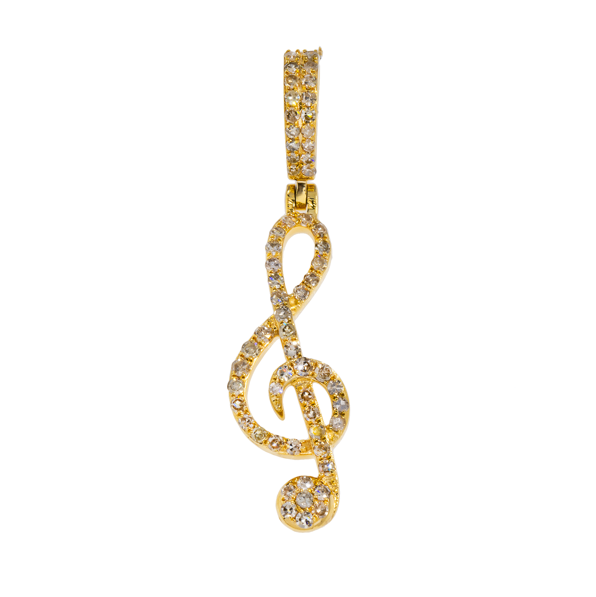 14K GOLD ROUND DIAMOND TREBLE CLEF MUSIC NOTE PENDANT 0.74 CT