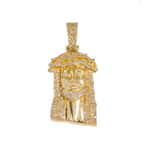 14K GOLD DIAMOND JESUS HEAD PENDANT 1.03 CT