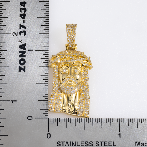 14K GOLD DIAMOND JESUS HEAD PENDANT 1.03 CT