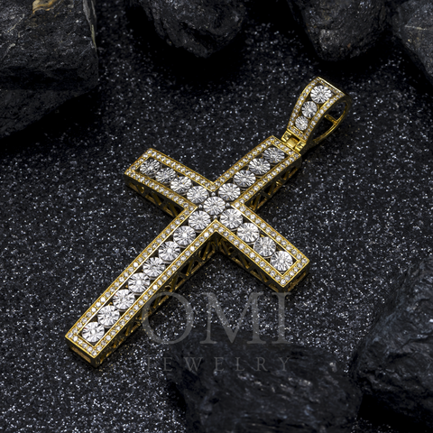 10K GOLD ROUND DIAMOND CROSS PENDANT 0.92 CT