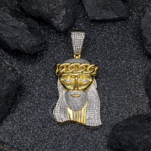 10K GOLD DIAMOND JESUS HEAD PENDANT 1.09 CT