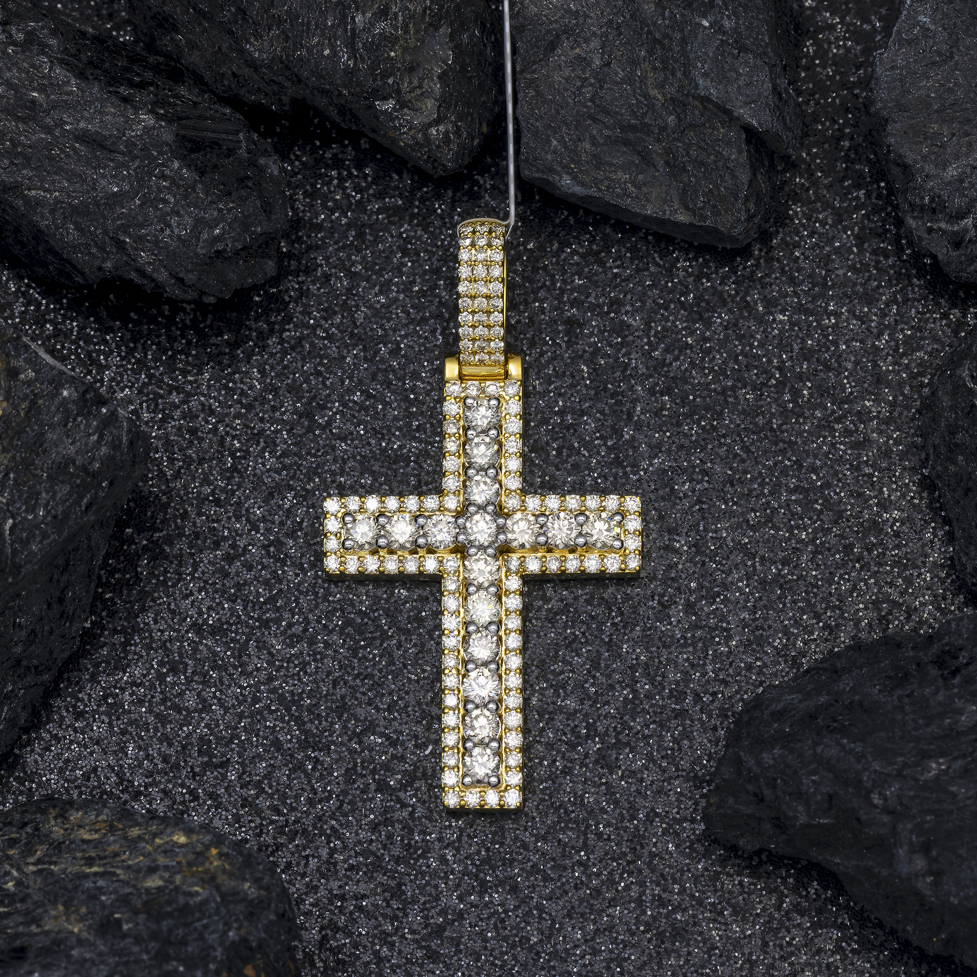 10K GOLD ROUND DIAMOND CROSS PENDANT 2.89 CT