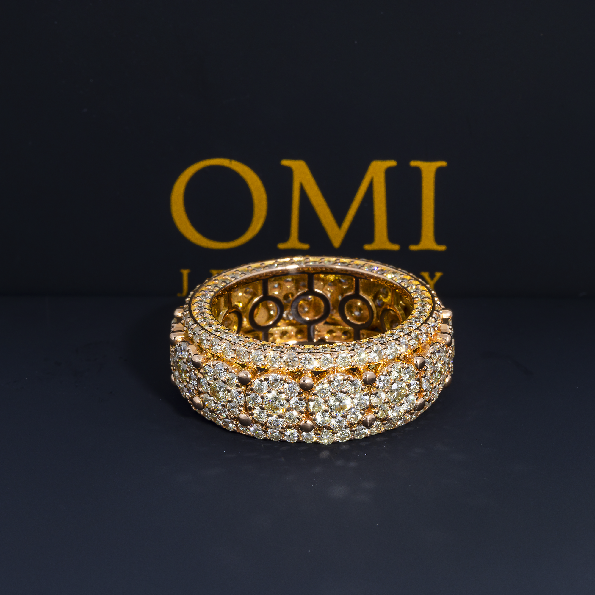14K GOLD ROUND DIAMOND CLUSTER STATEMENT BAND RING 6.28 CT