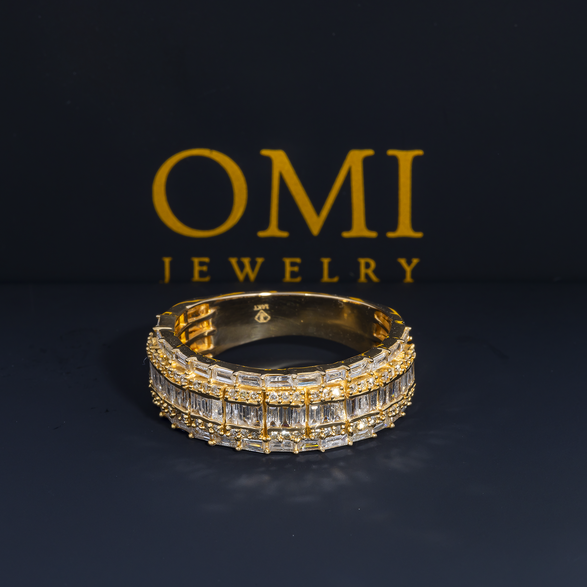 14K GOLD ROUND AND BAGUETTE DIAMOND STATEMENT BAND RING 1.60 CT