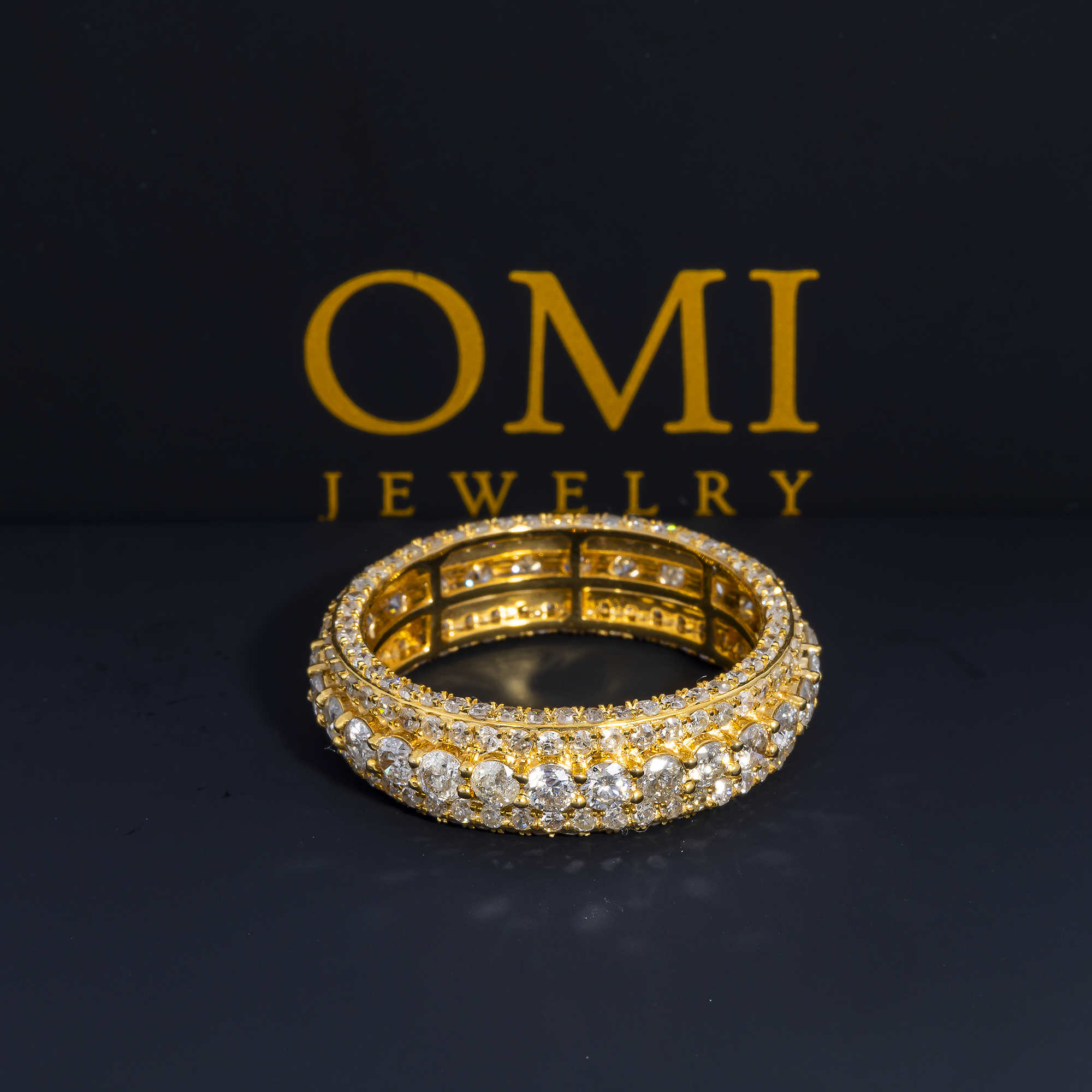14K GOLD ROUND DIAMOND CLUSTER STATEMENT BAND RING 4.40 CT