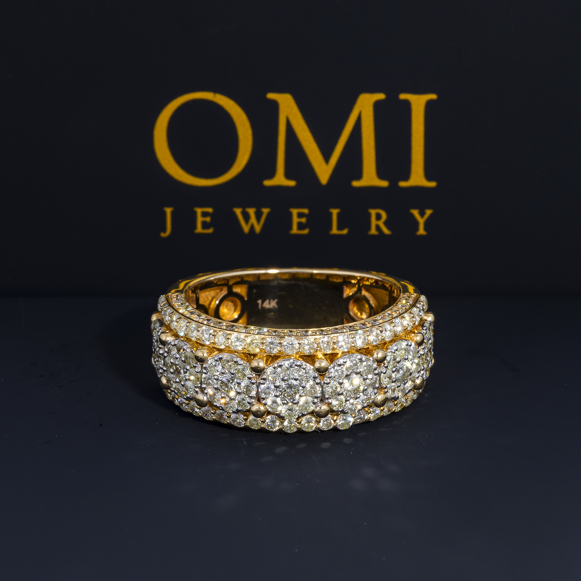 14K GOLD ROUND DIAMOND CLUSTER STATEMENT BAND RING 2.50 CT