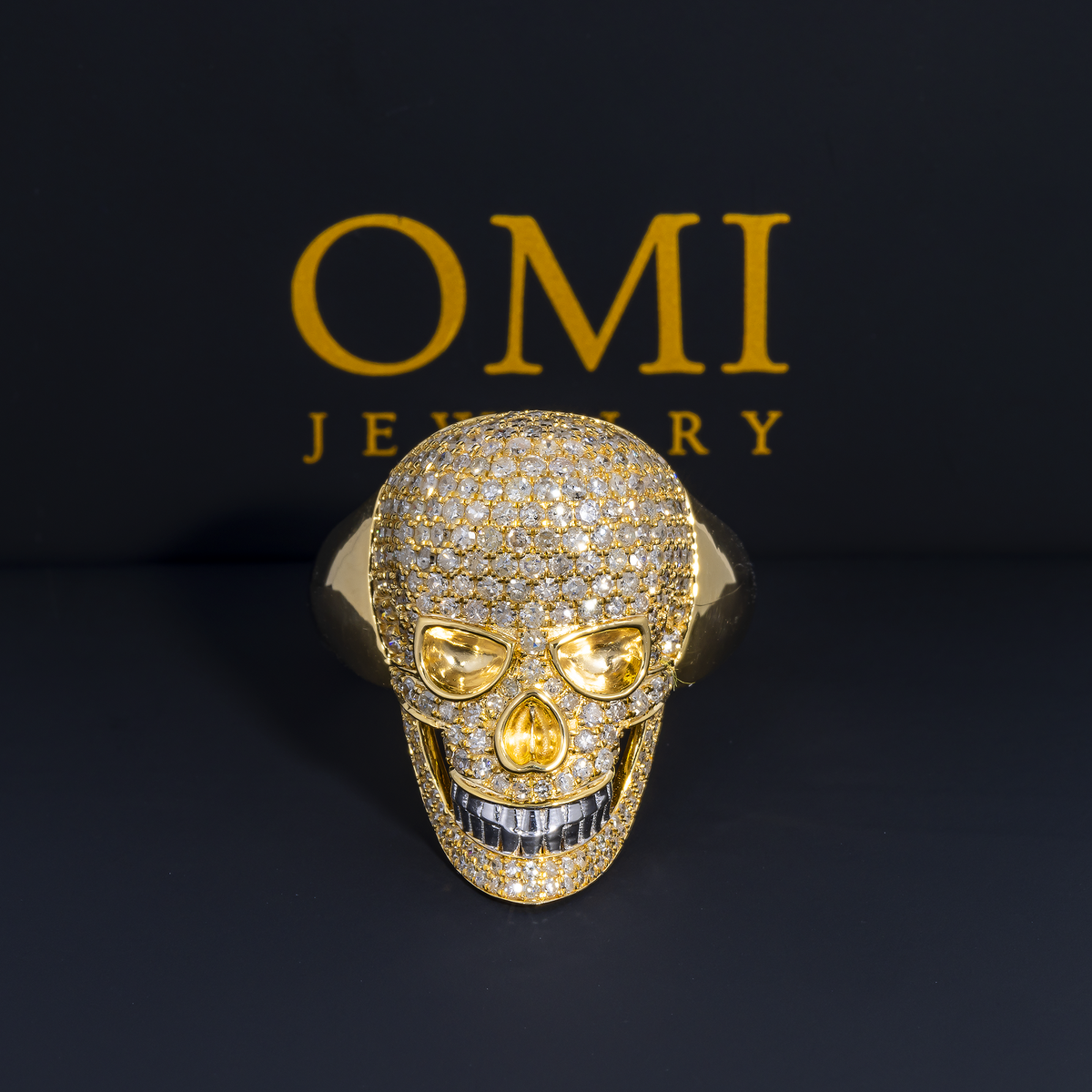 14K GOLD DIAMOND BLACK AND WHITE SKULL RING 2.50 CT