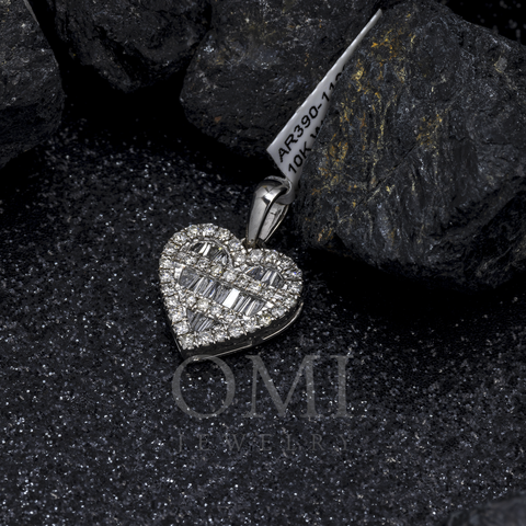 10K GOLD BAGUETTE AND ROUND DIAMOND HEART PENDANT 0.66 CT