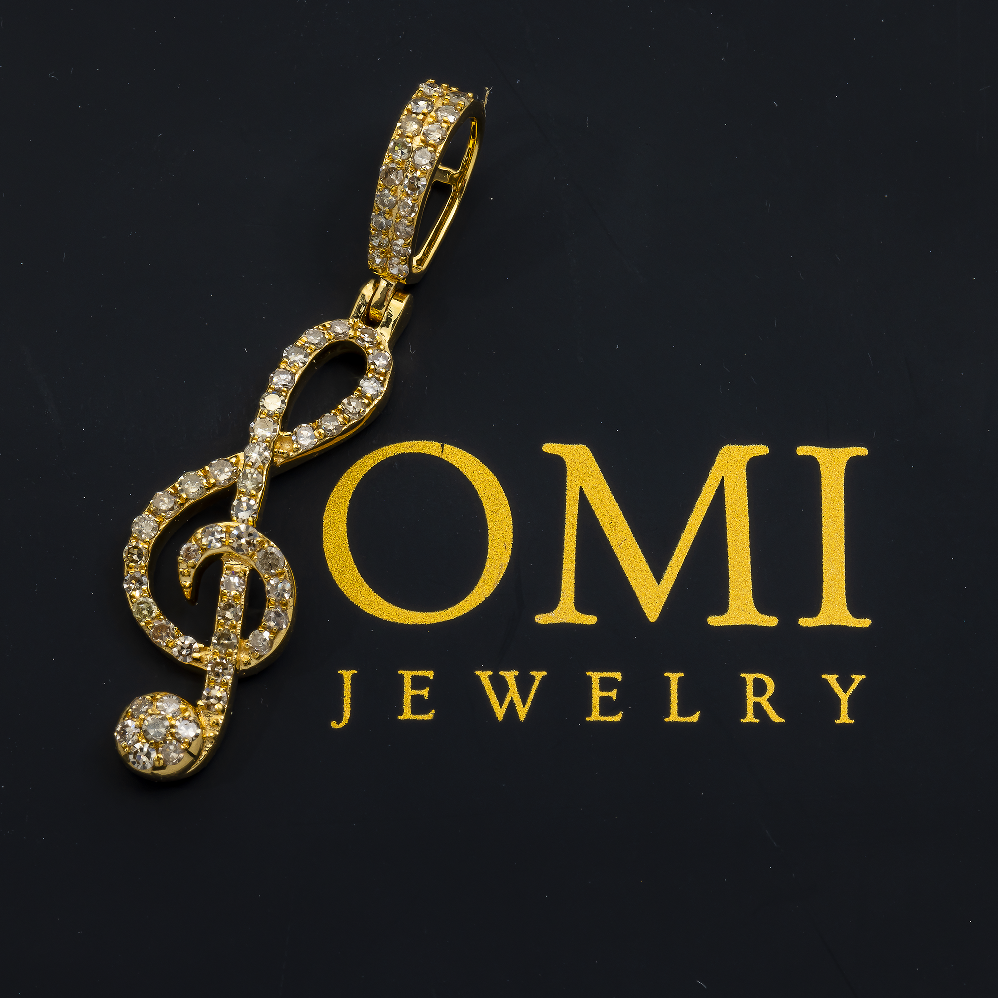 14K GOLD ROUND DIAMOND TREBLE CLEF MUSIC NOTE PENDANT 0.74 CT