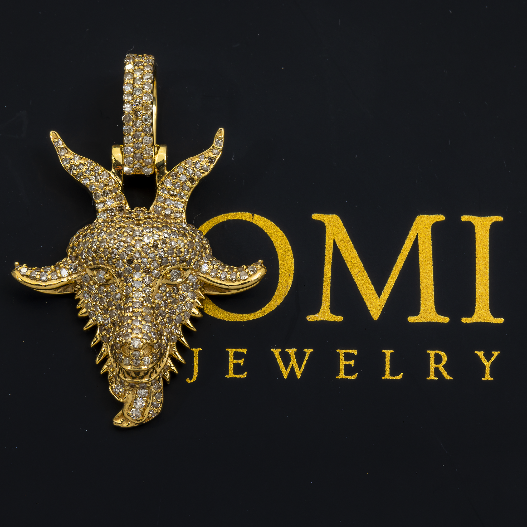 14K GOLD DIAMOND GOAT HEAD PENDANT 1.11 CT