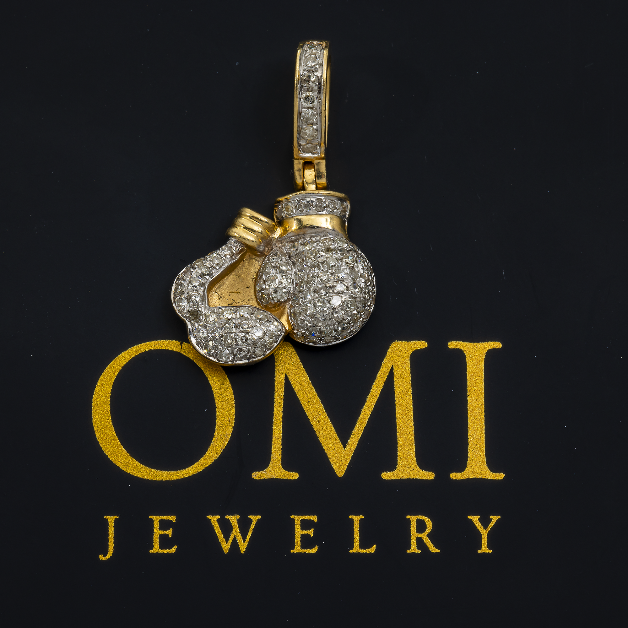 14K GOLD DIAMOND BOXING GLOVES PENDANT 0.35 CT