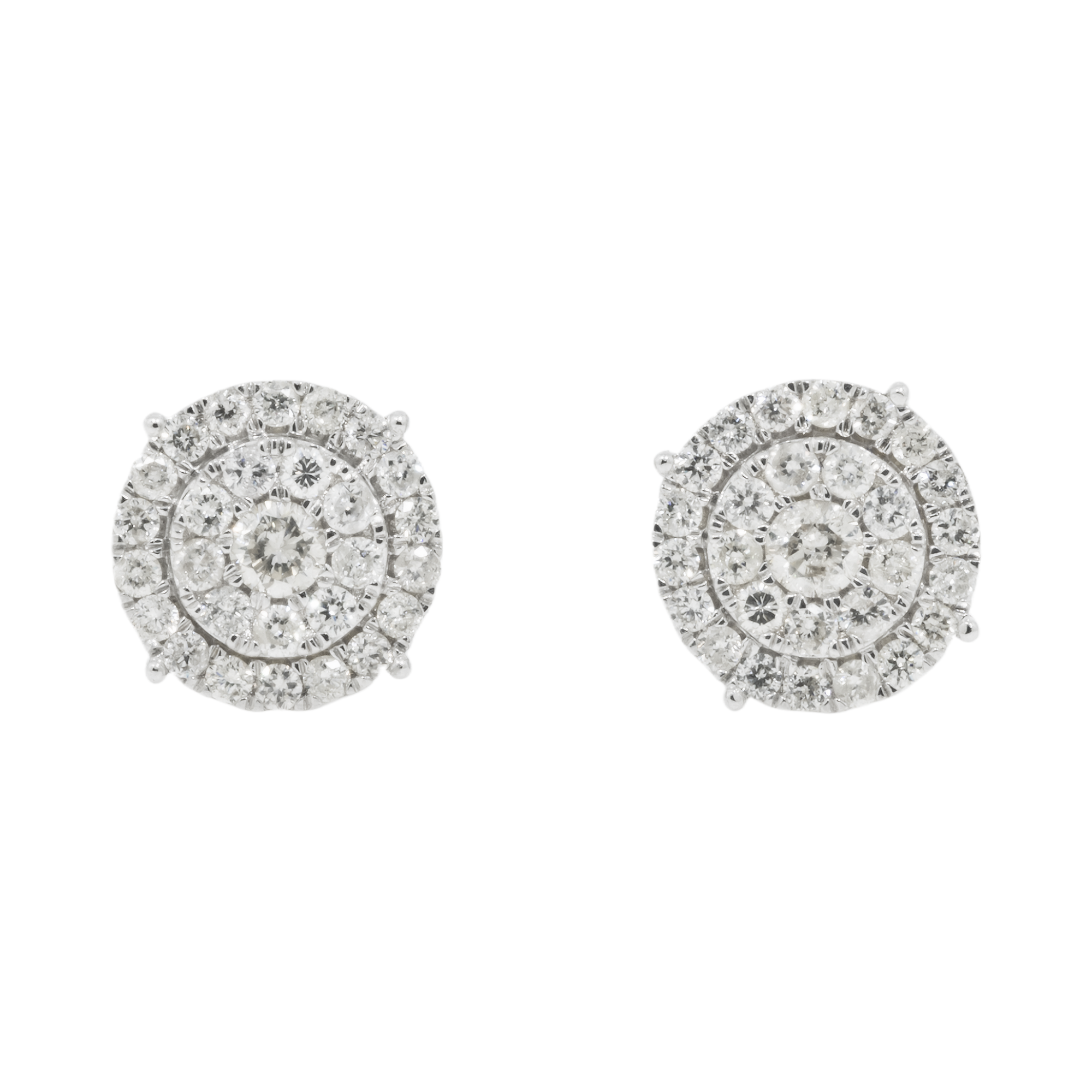 14K GOLD DIAMOND ROUND CLUSTER EARRINGS 2.10 CTW