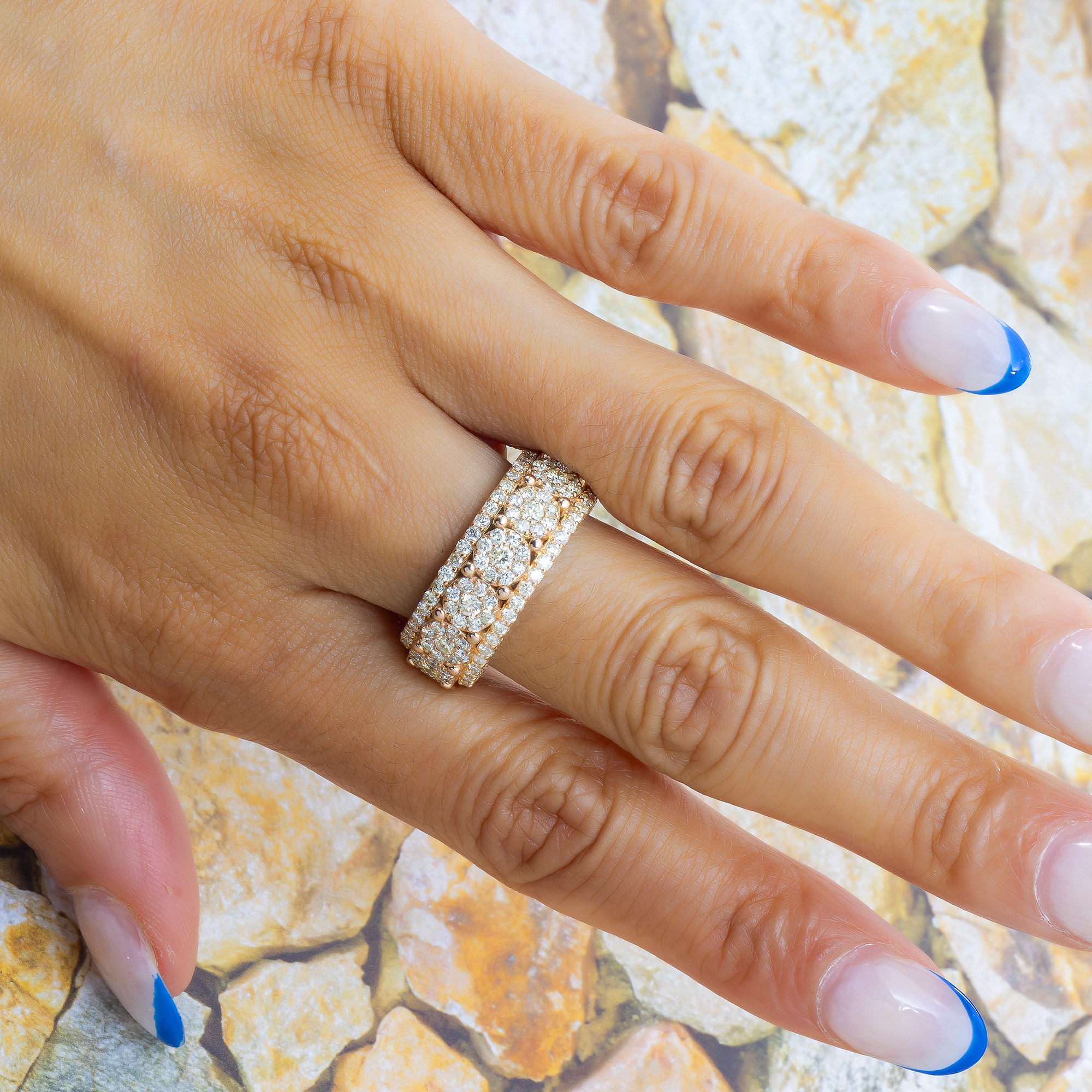 14K GOLD ROUND DIAMOND CLUSTER STATEMENT BAND RING 6.28 CT