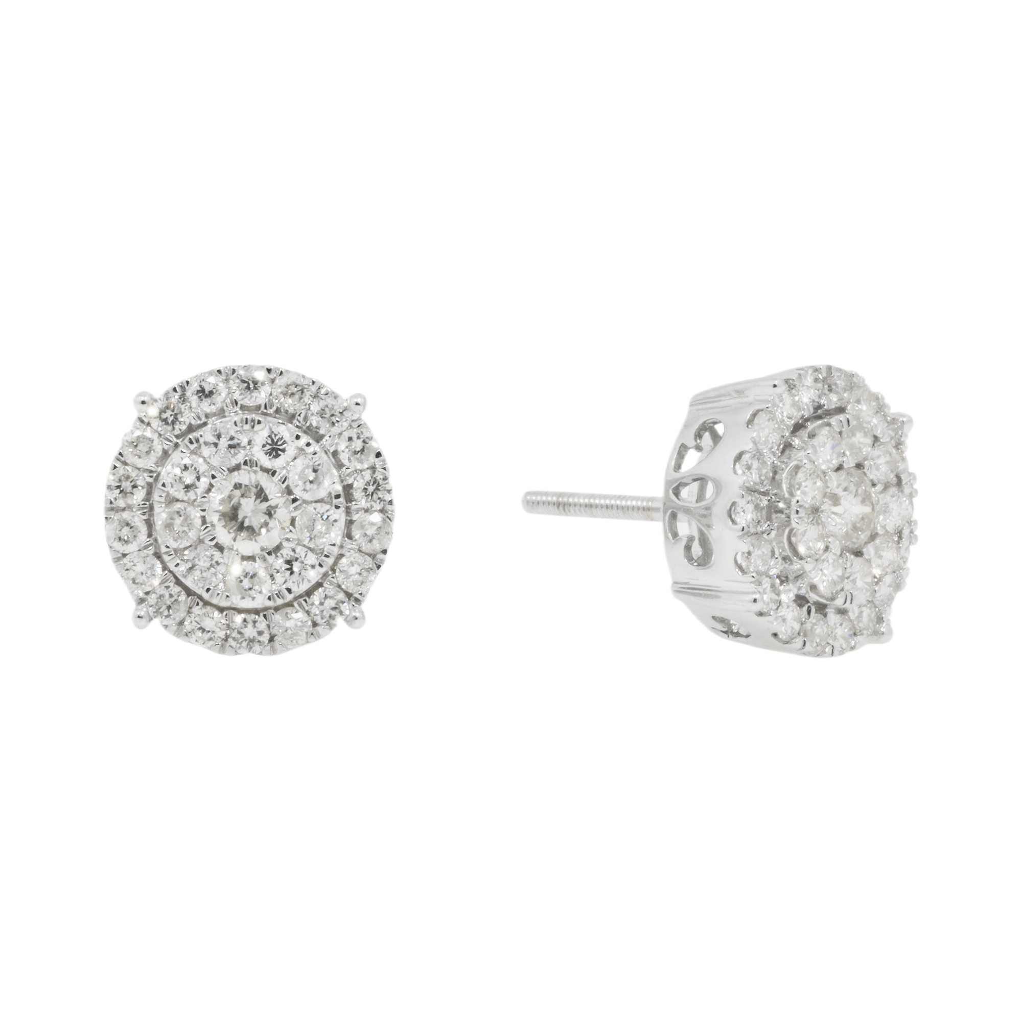 14K GOLD DIAMOND ROUND CLUSTER EARRINGS 2.10 CTW