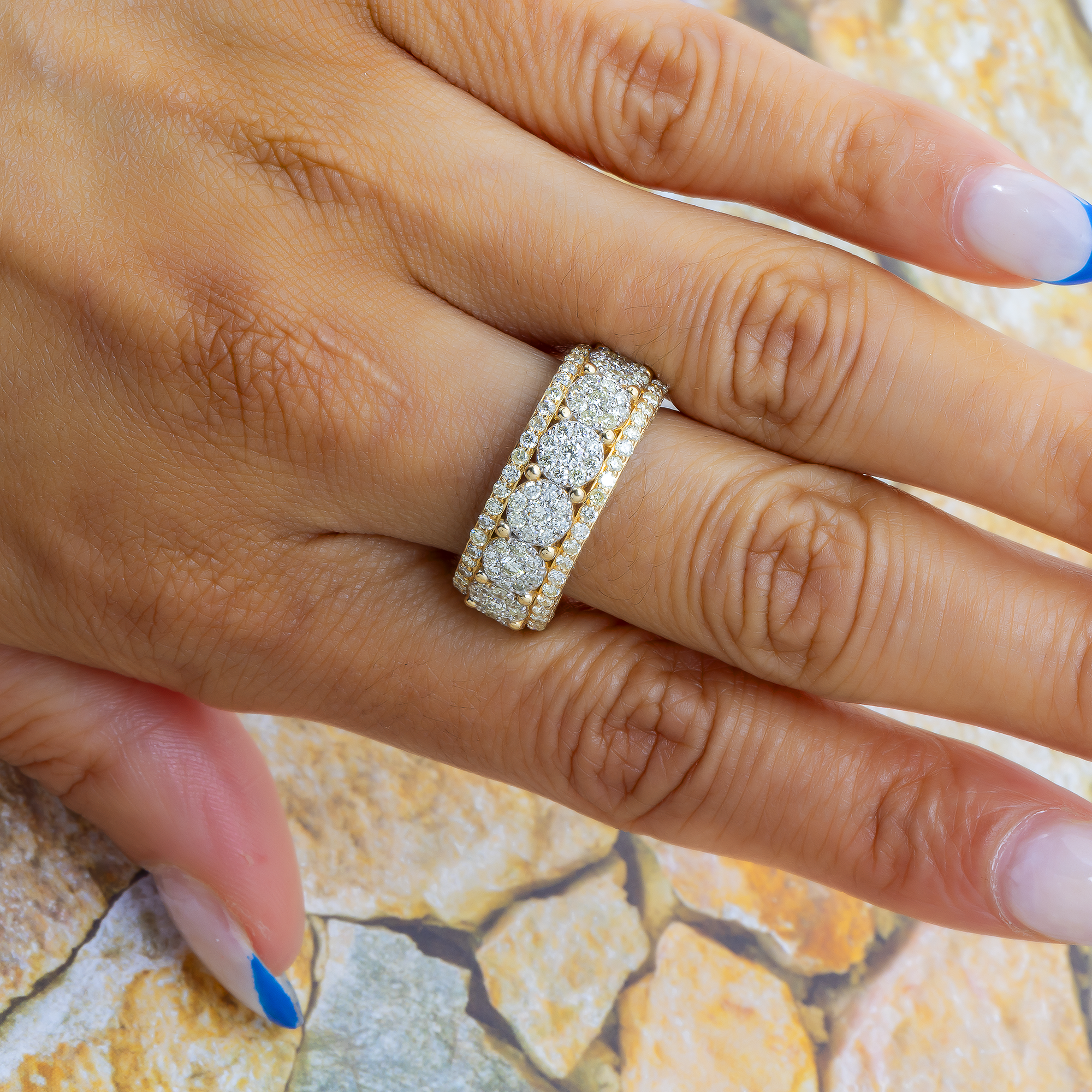 14K GOLD ROUND DIAMOND CLUSTER STATEMENT BAND RING 2.50 CT