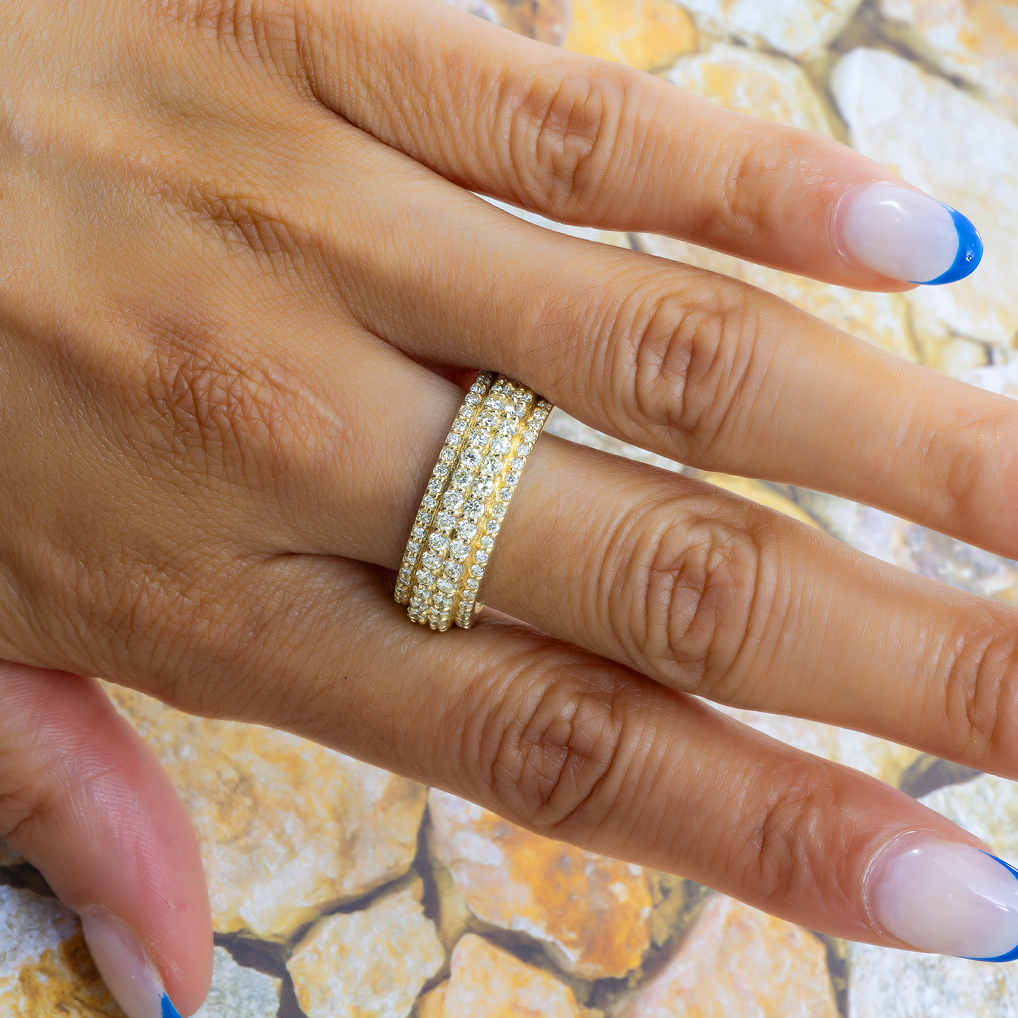 14K GOLD ROUND DIAMOND CLUSTER STATEMENT BAND RING 2.91 CT