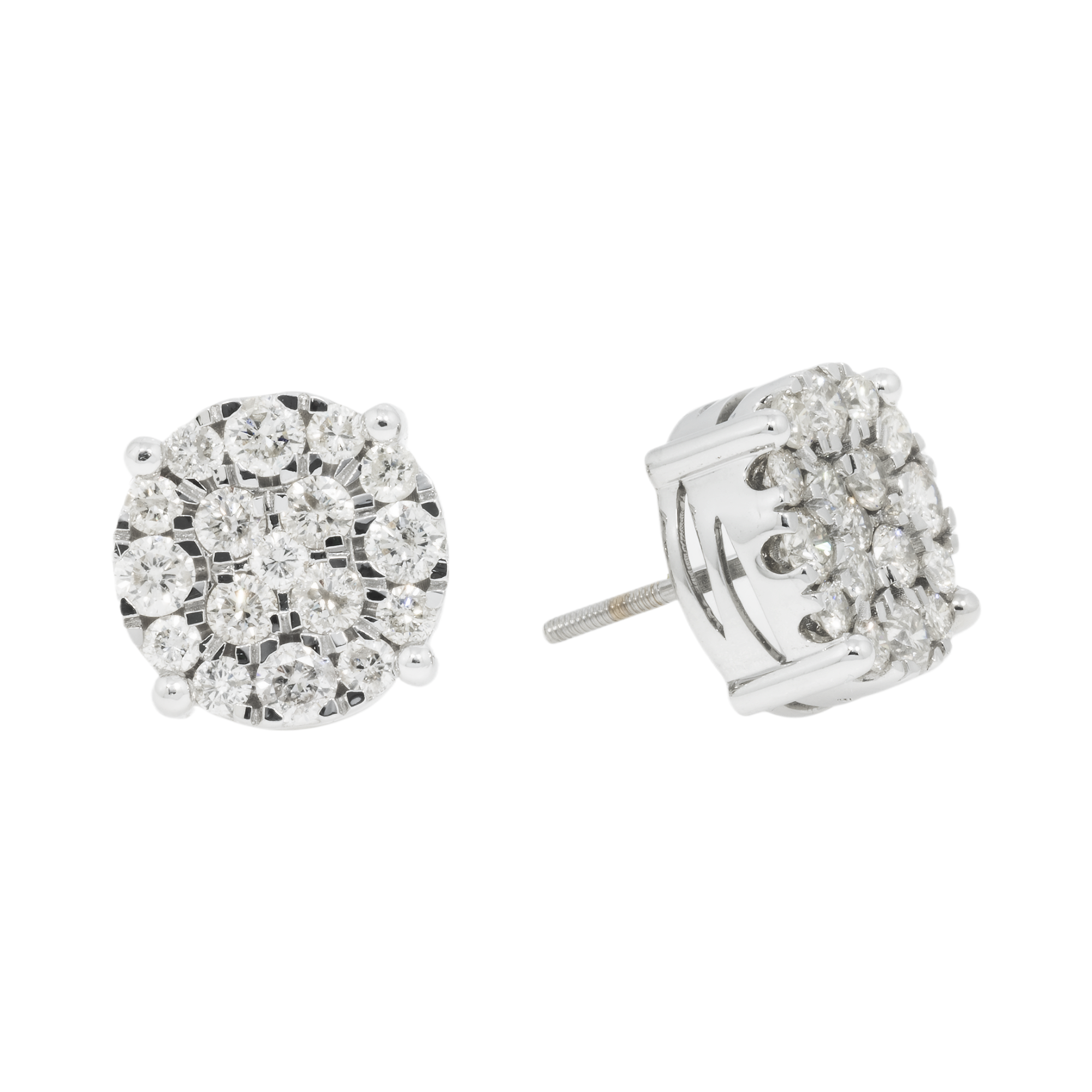 14K GOLD DIAMOND ROUND CLUSTER EARRINGS 3.28 CT