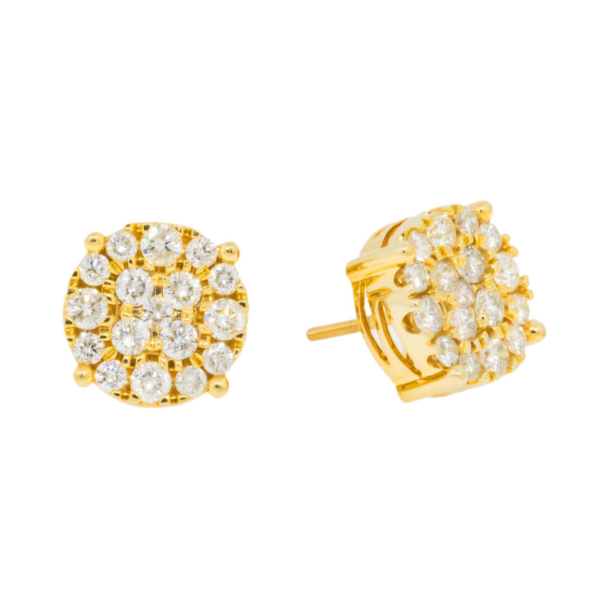14K GOLD DIAMOND ROUND CLUSTER EARRINGS 3.28 CT
