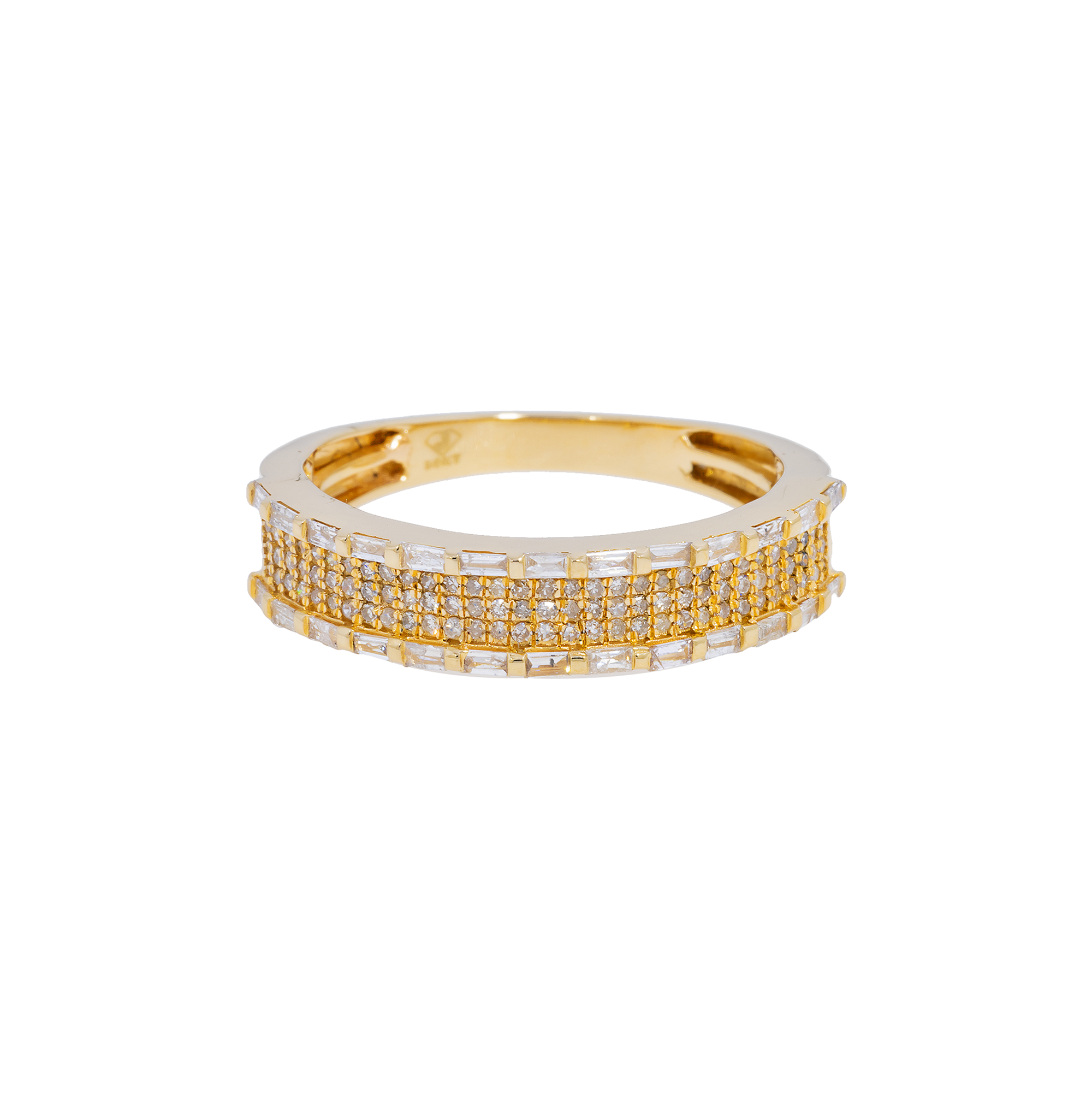 14K GOLD MULTI ROW BAGUETTE AND ROUND DIAMOND STATEMENT BAND RING 0.70 CT