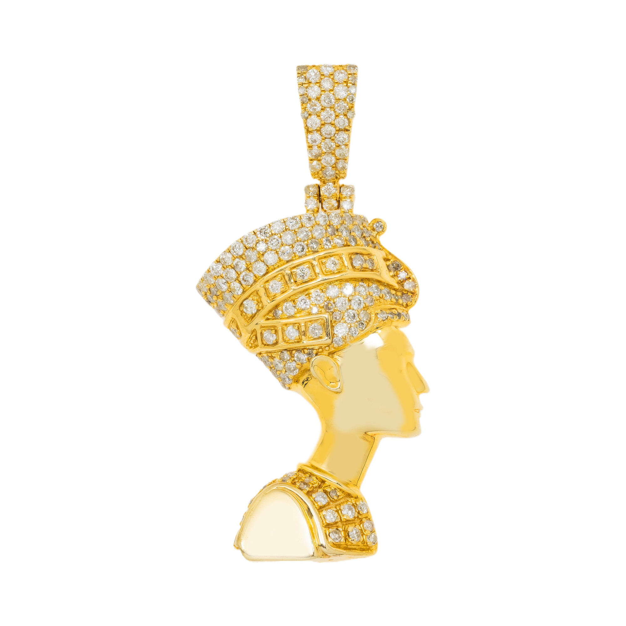10K GOLD DIAMOND EGYPTIAN FIGURE QUEEN NEFERTITI PENDANT 1.30 CT