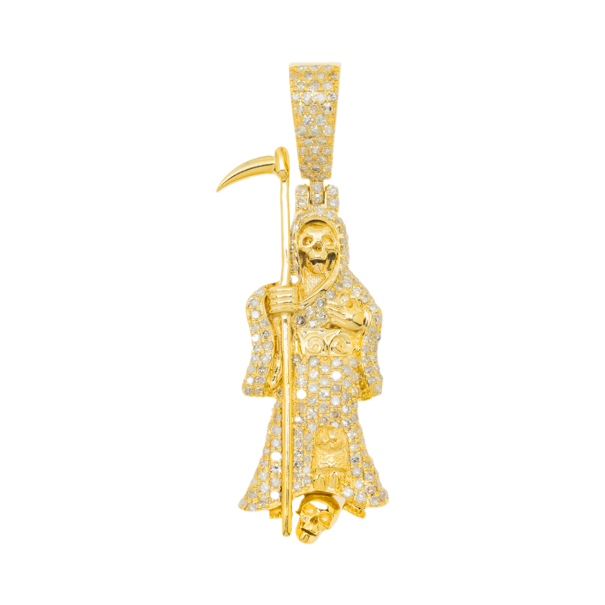 10K GOLD DIAMOND GRIM REAPER PENDANT 0.95 CT