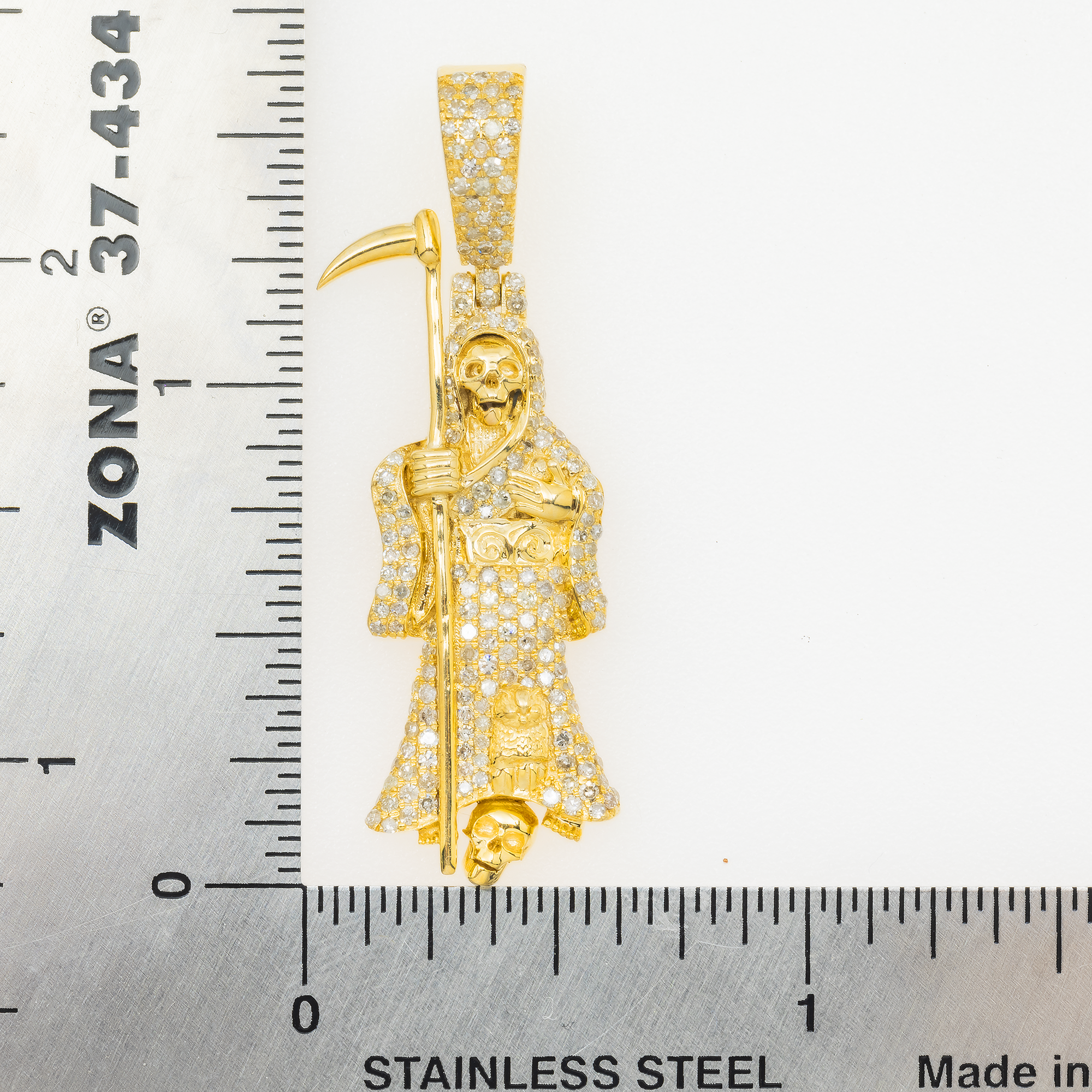 10K GOLD DIAMOND GRIM REAPER PENDANT 0.95 CT