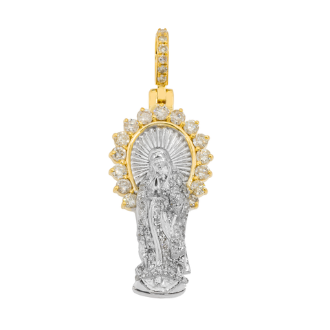 14K GOLD TWO TONE DIAMOND MOTHER MARY PENDANT 0.91 CT