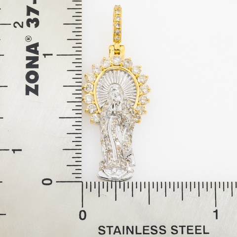 14K GOLD TWO TONE DIAMOND MOTHER MARY PENDANT 0.91 CT