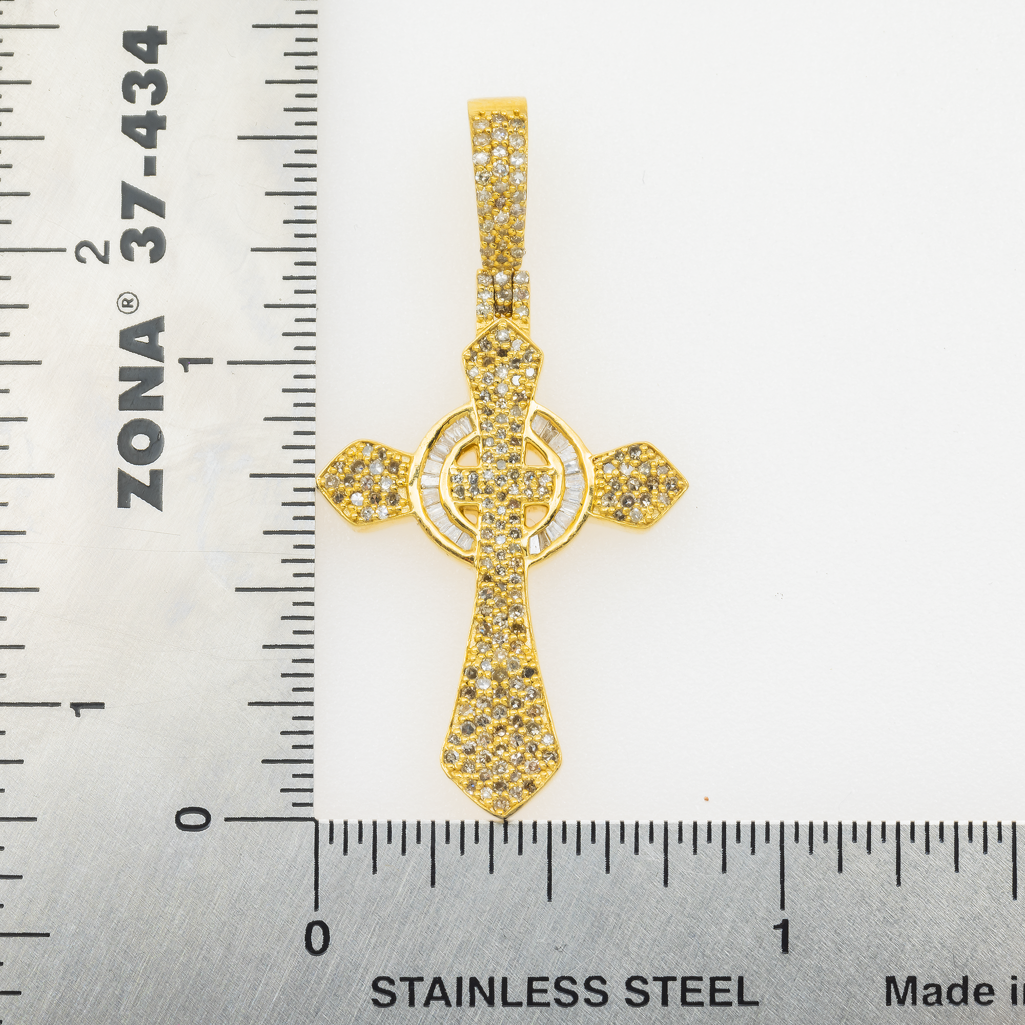 10K GOLD BAGUETTE AND ROUND DIAMOND CROSS PENDANT 0.89 CT
