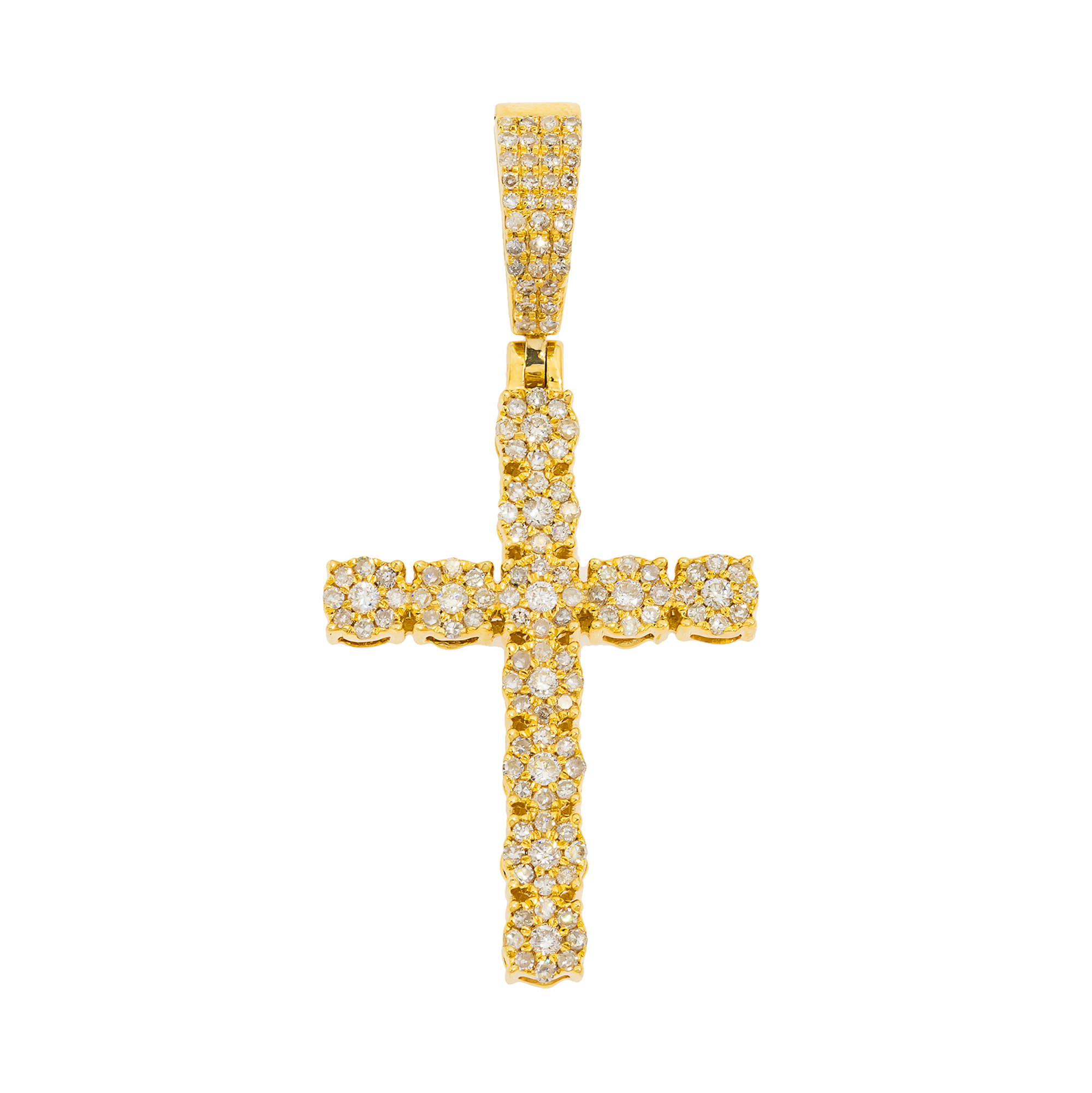 14K GOLD ROUND DIAMOND CLUSTER CROSS PENDANT 0.79 CT