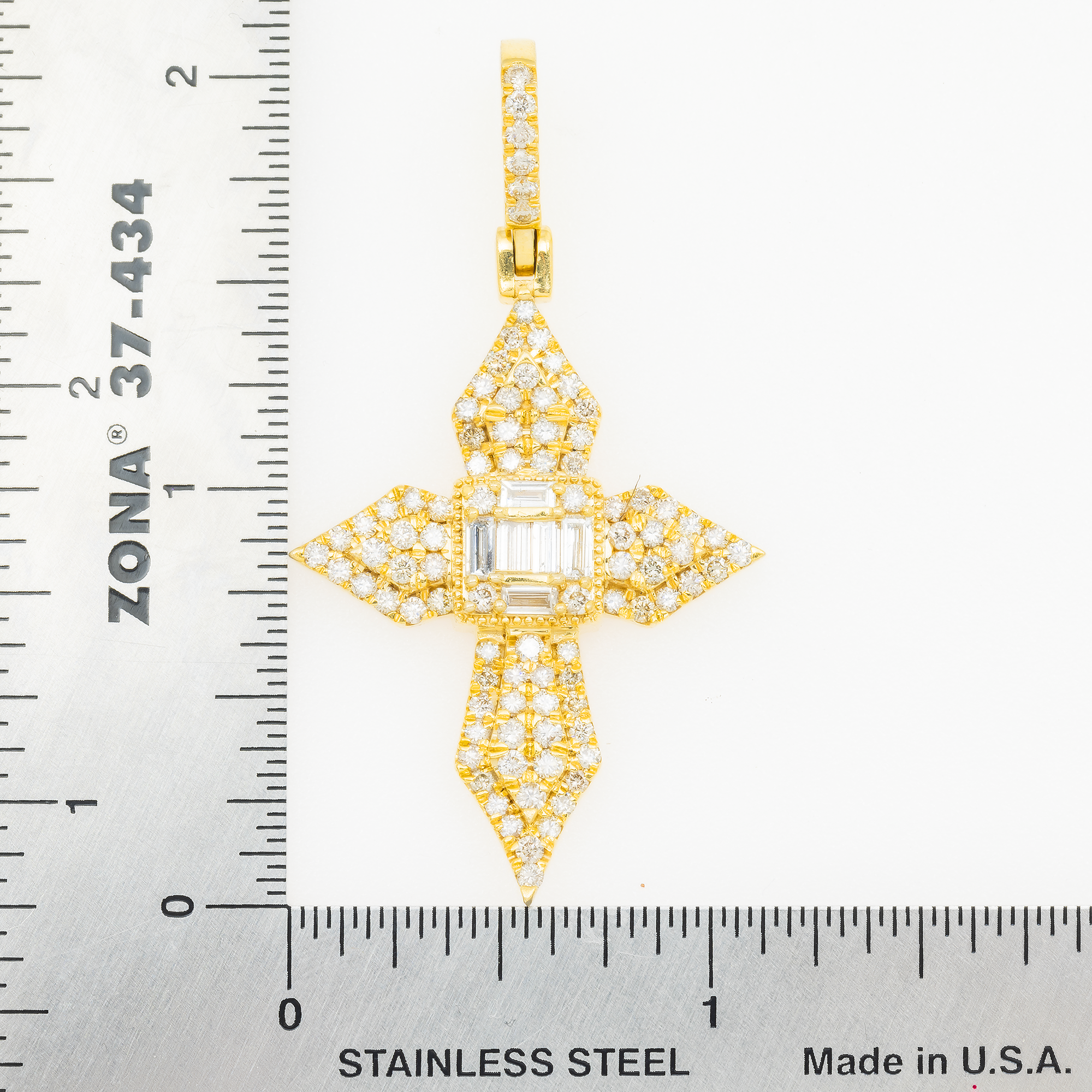 10K GOLD BAGUETTE AND ROUND DIAMOND CROSS PENDANT 1.93 CT