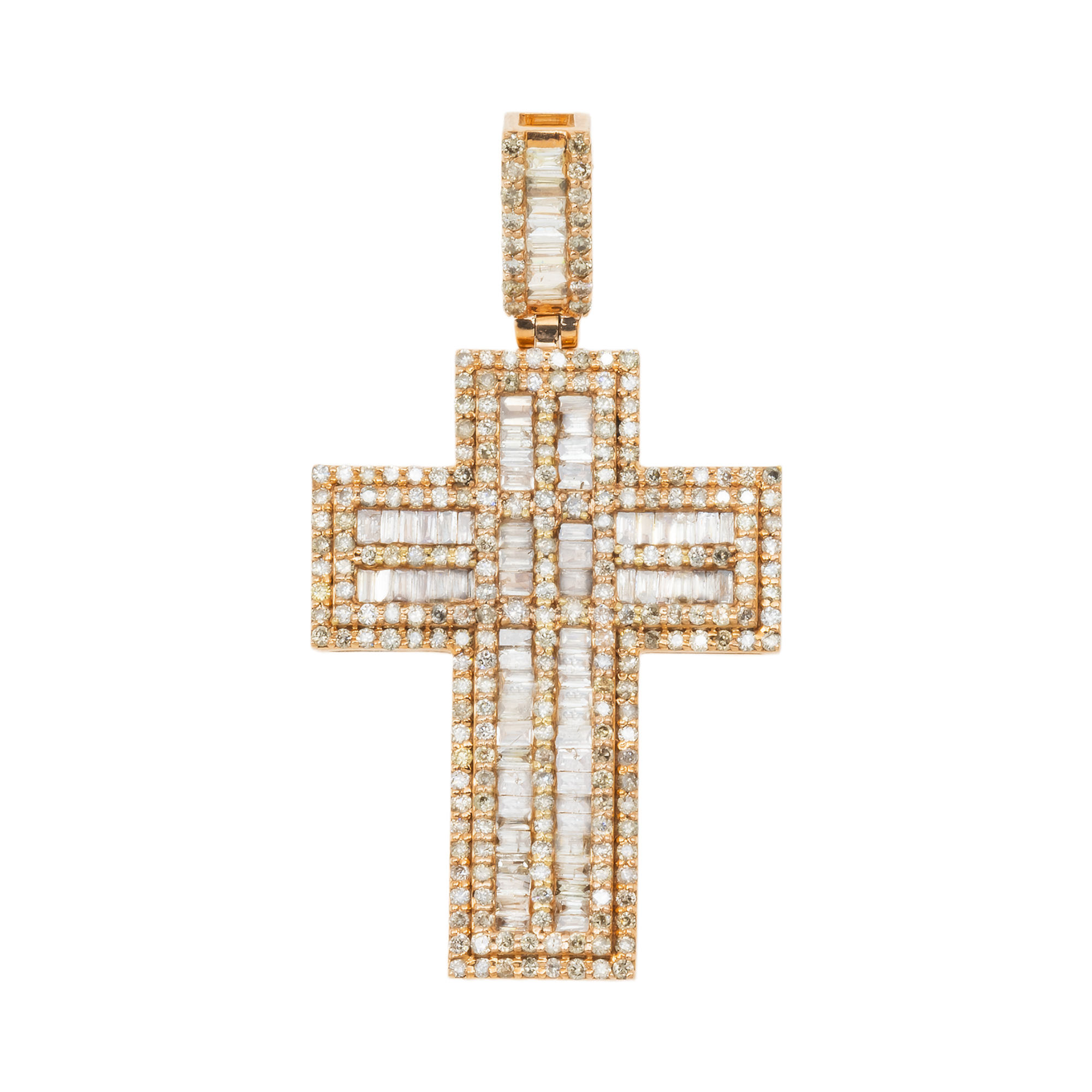 10K GOLD BAGUETTE AND ROUND DIAMOND CROSS PENDANT 1.13 CT