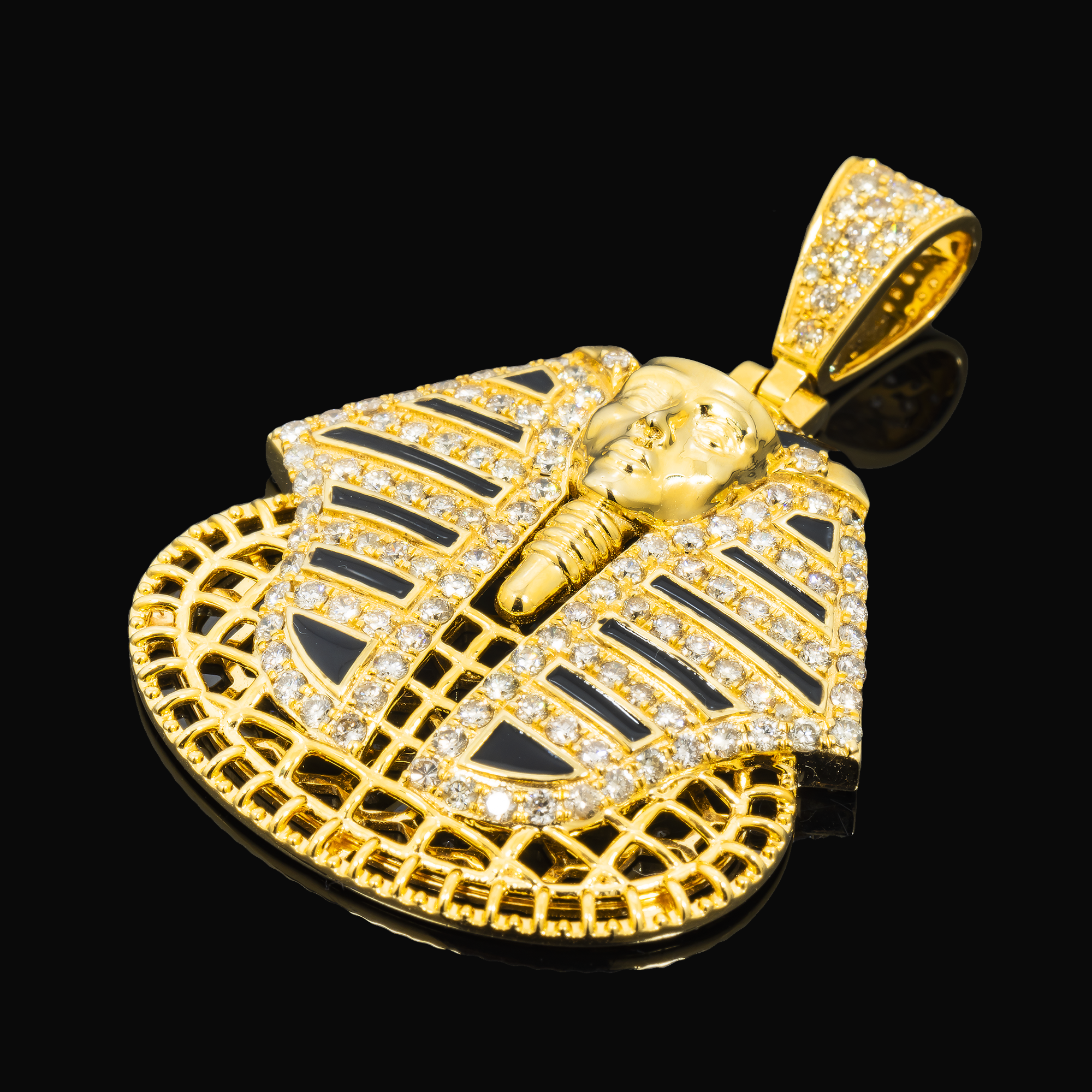 10K GOLD DIAMOND EGYPTIAN FIGURE PHARAOH PENDANT 2.87 CT