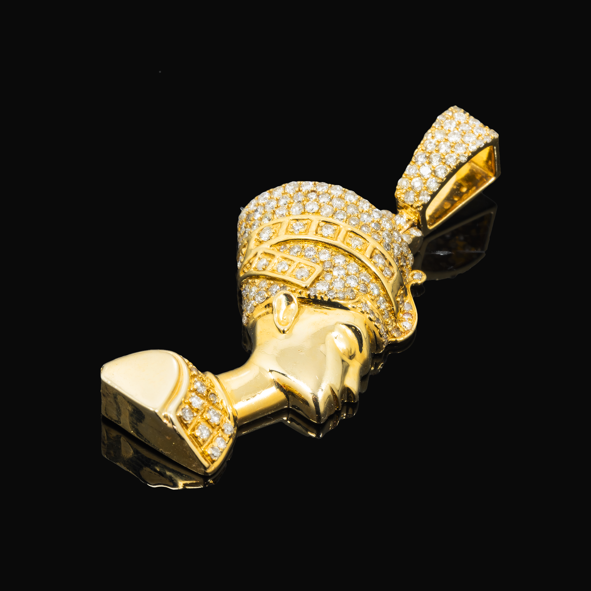 10K GOLD DIAMOND EGYPTIAN FIGURE QUEEN NEFERTITI PENDANT 1.30 CT