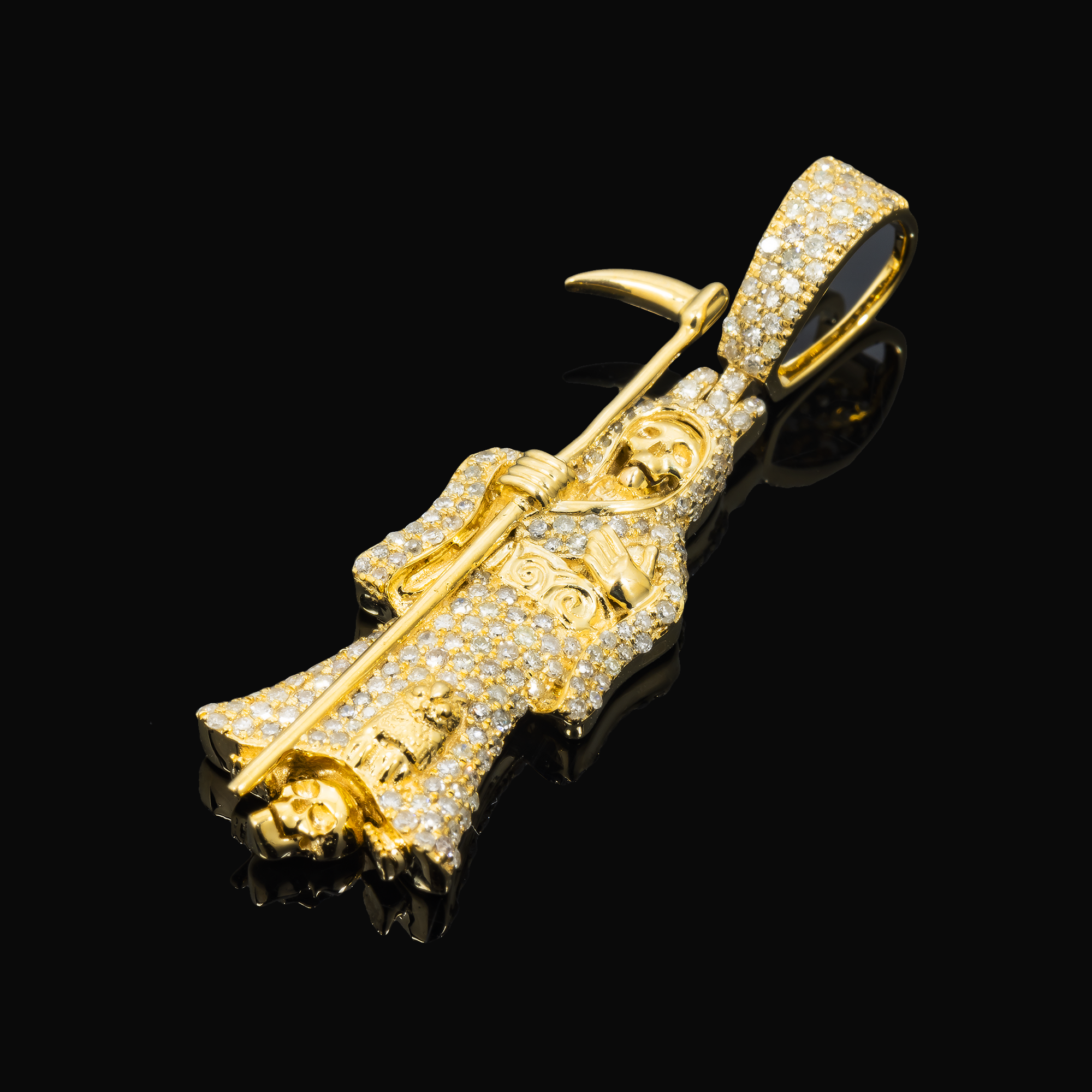 10K GOLD DIAMOND GRIM REAPER PENDANT 0.95 CT