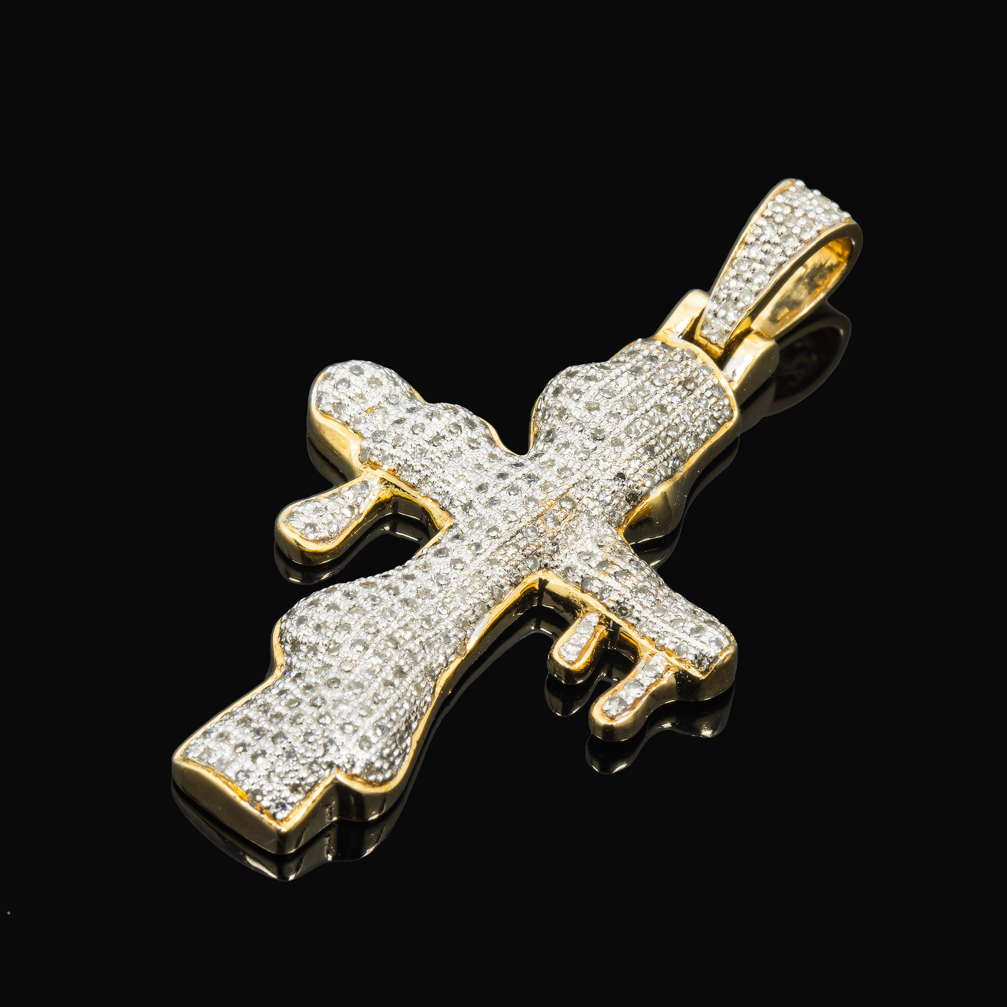 10K GOLD DIAMOND DRIPPING CROSS PENDANT 1.00 CT