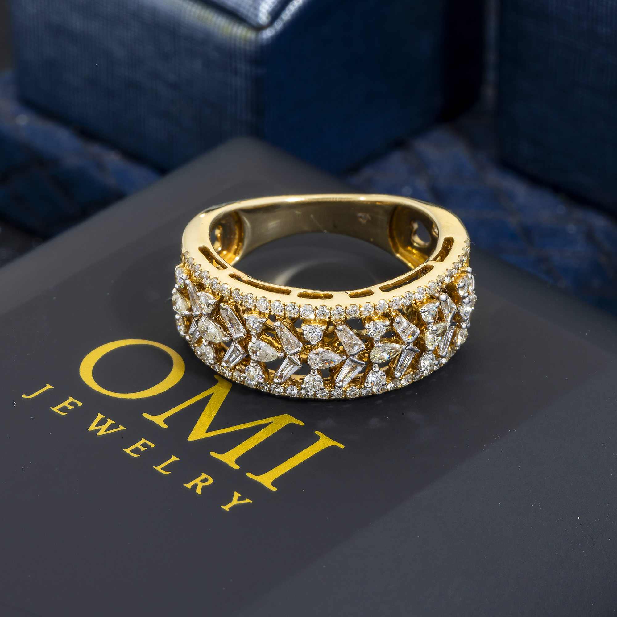 14K GOLD MULTI SHAPE DIAMOND STATEMENT RING 1.20 CT