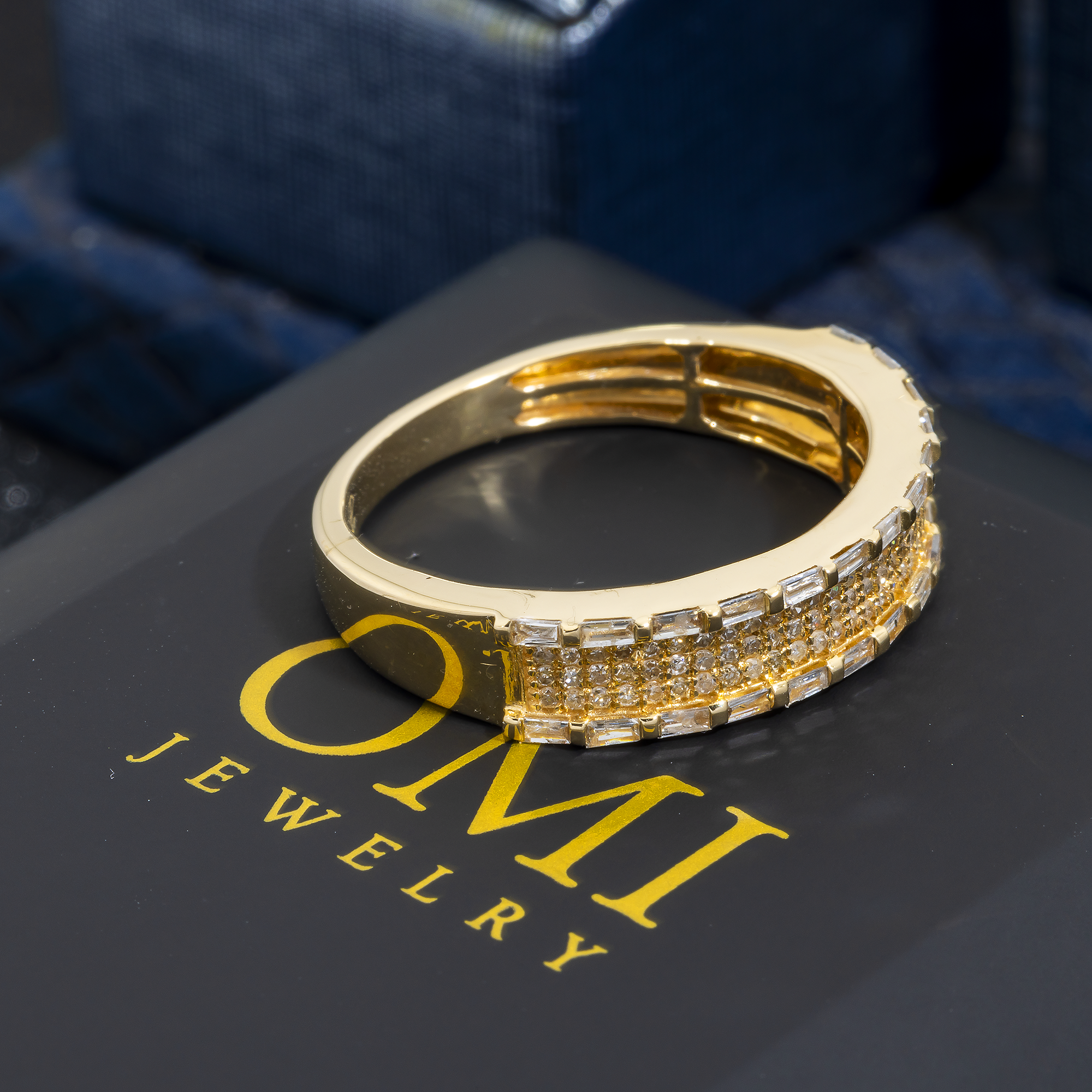 14K GOLD MULTI ROW BAGUETTE AND ROUND DIAMOND STATEMENT BAND RING 0.70 CT