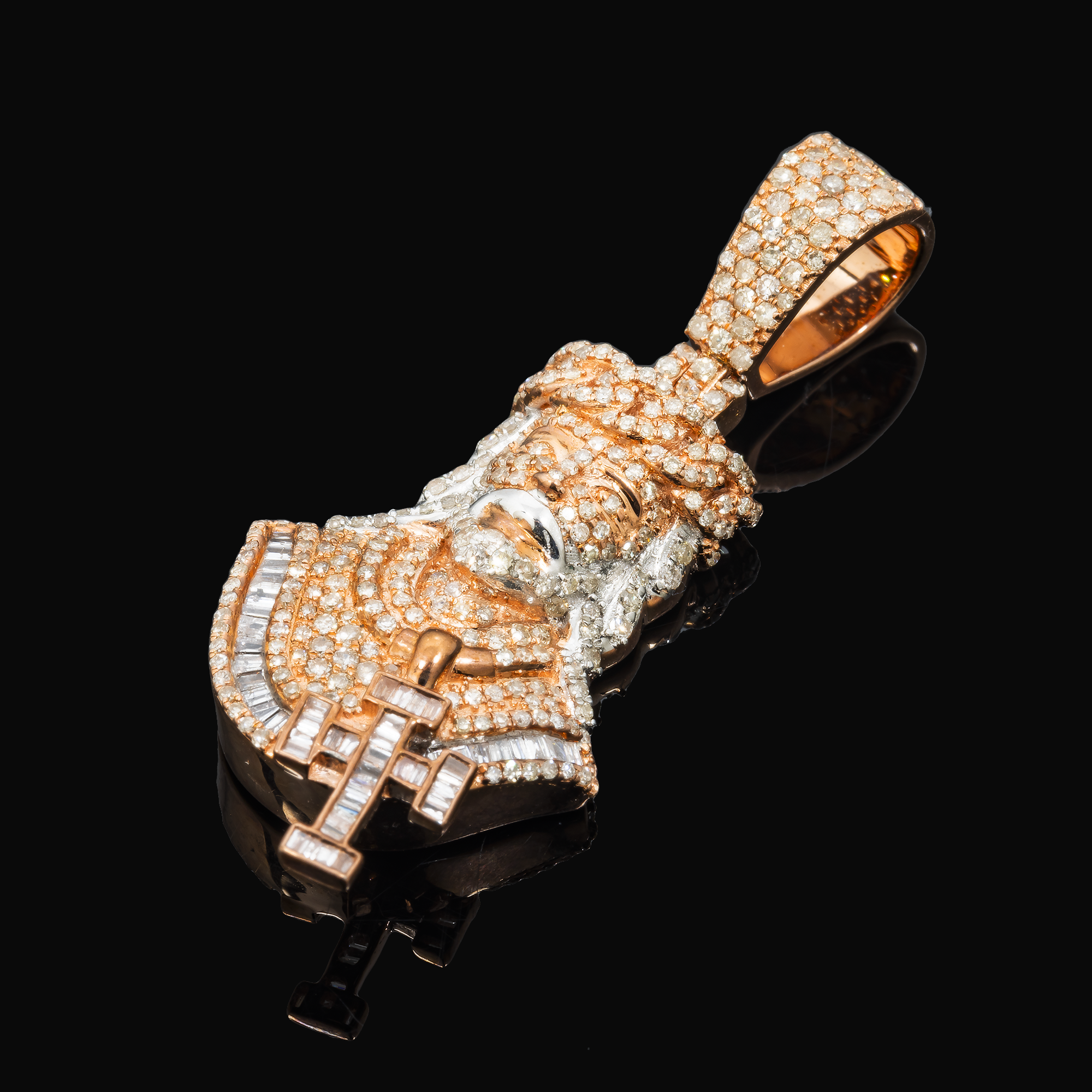 10K GOLD DIAMOND JESUS HEAD PENDANT 1.37 CT