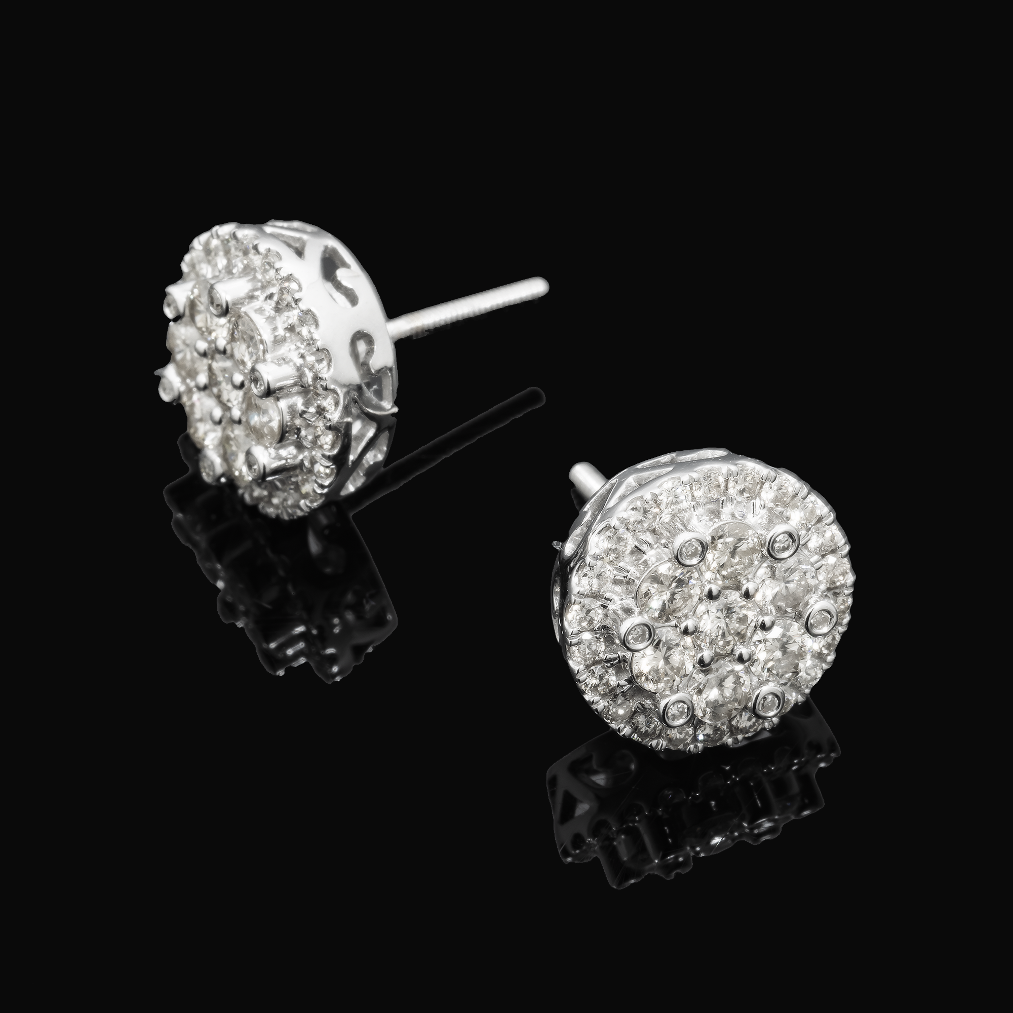 14K GOLD DIAMOND ROUND CLUSTER EARRINGS 2.51 CT
