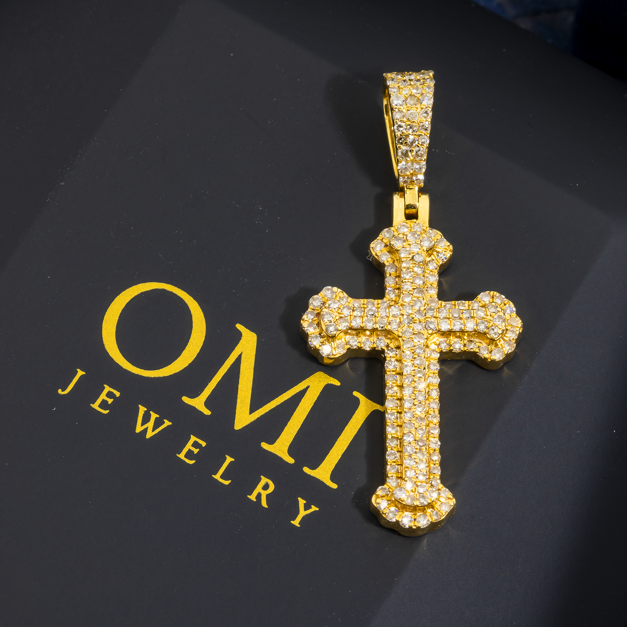 14K GOLD ROUND DIAMOND CROSS PENDANT 0.86 CT
