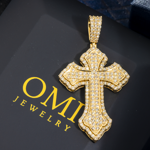 14K GOLD ROUND DIAMOND CROSS PENDANT 1.64 CT